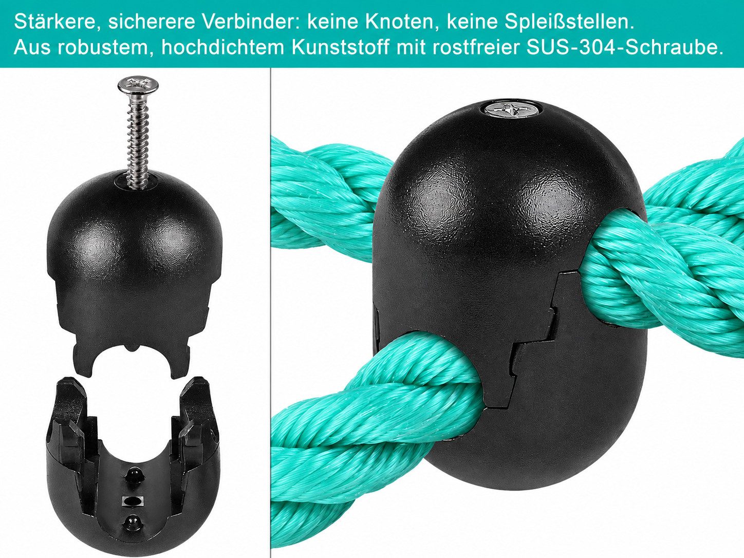 BeneLabel Kletterseil Kletternetz Kinder 196 x 76 cm Grün, Spielturm Kletterleiter Netz (1-tlg), für Ninja Hangelparcour, Slackline und Zipline – Bild 5 von 5