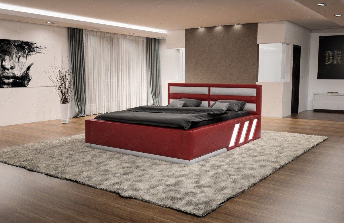mit rot Sofa weiß mit mit Matratze, Beleuchtung Kunstleder Boxspringbett Dreams Apollonia Bett Topper, LED Premium mit - Beleuchtung, LED Komplettbett