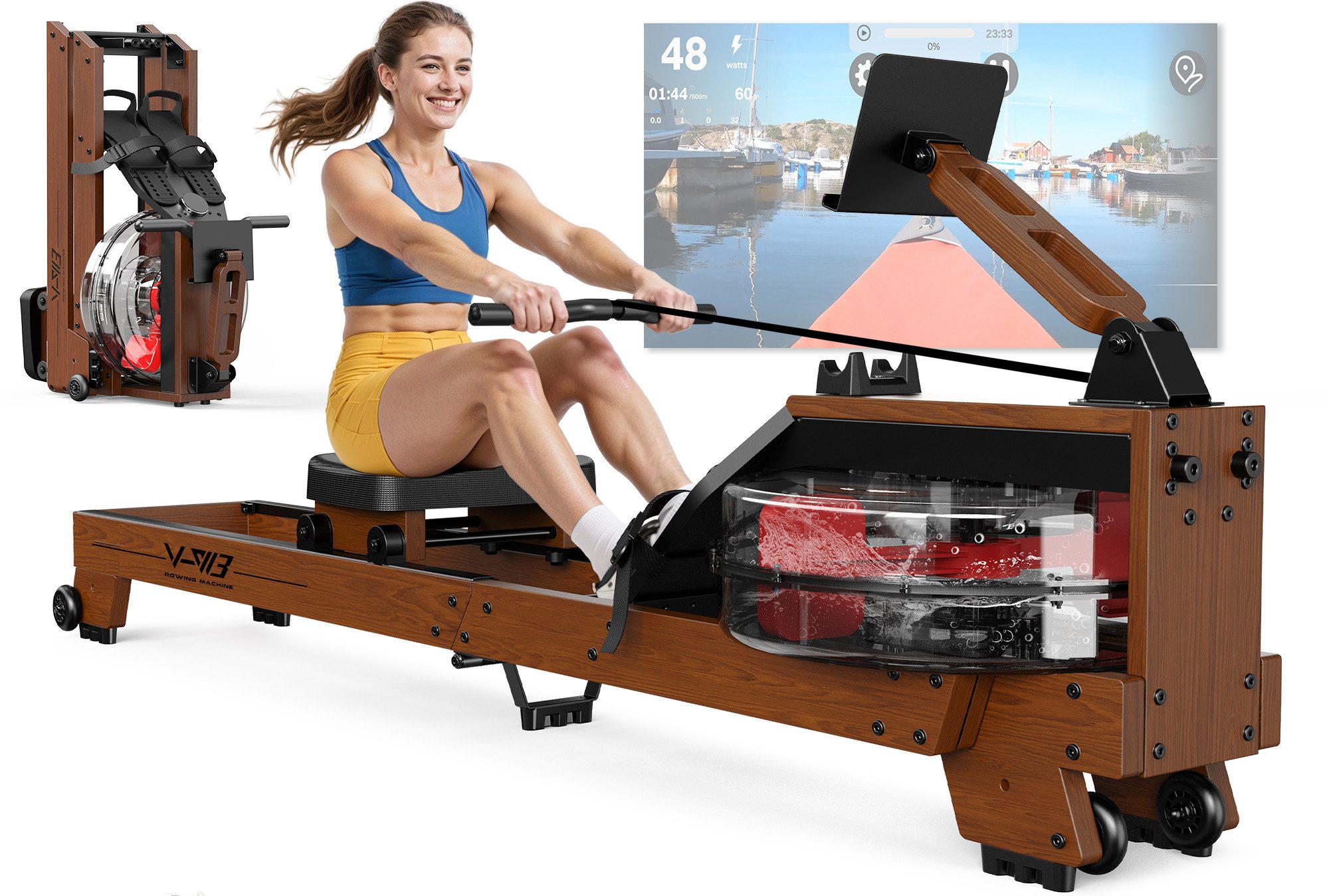 VOWVIT Rudergerät für Zuhause, mit Hochwertigen Holzdesign, Bluetooth (1-tlg), Geeignete Benutzergröße von 1.2 m bis 2 m, 175 KG Gewichtsbelastung