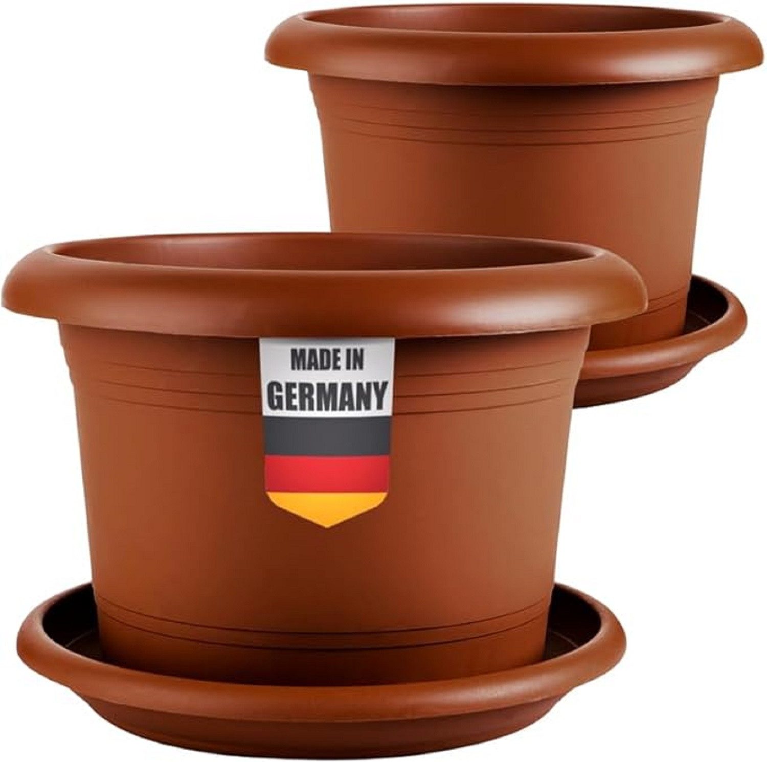SUSTANIA Blumentopf Eleganter Pflanzkübel Groß mit Untersetzern (2er Set 40 cm Durchmesser), 2 Pflanztöpfe 40x40 cm, 2 Untersetzer, Terracotta