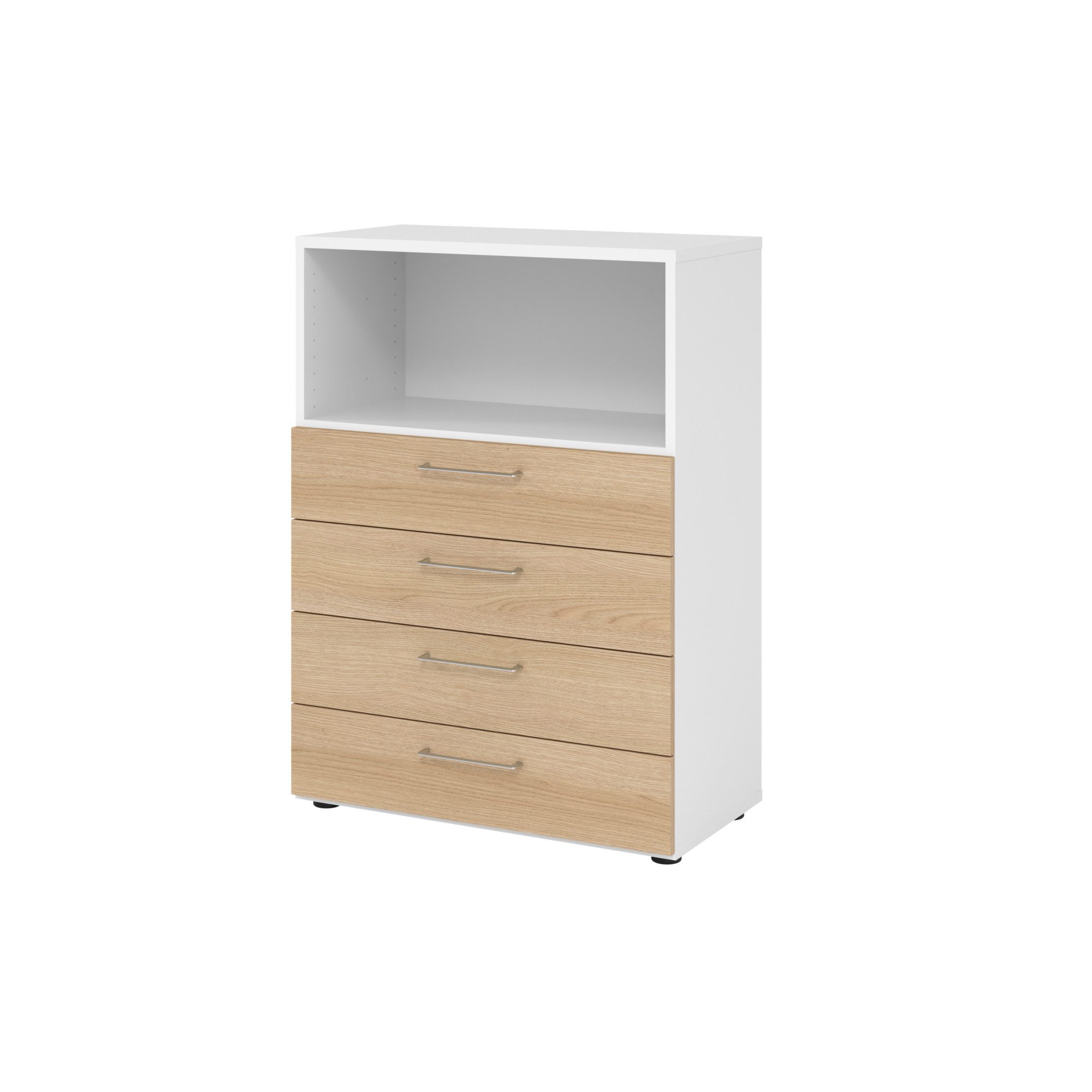 Aktenschrank Regal 3OH 4 Schübe weiß/Eiche