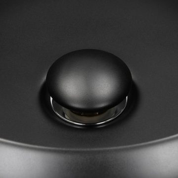 LuxeBath Ablaufgarnitur Ablaufsystem Ablaufventil Abflussgarnitur Waschbeckenstöpsel mit Überlauf Keramikdeckel Schwarz-Edelstahl 1 1/4 Zoll Pop Up