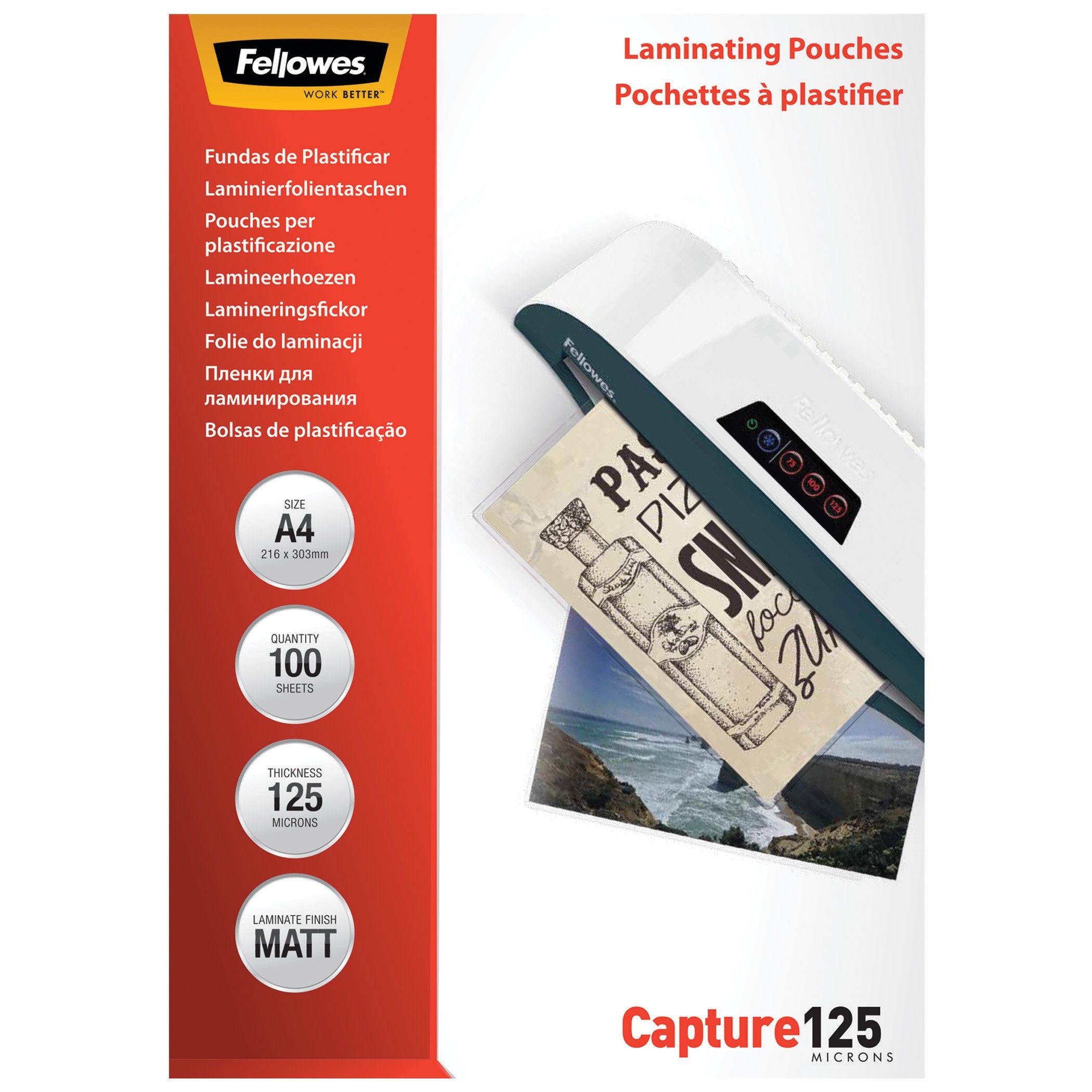 FELLOWES Schutzfolie Fellowes® 53285 Laminierfolie A4 matt Capture 125mic - 100 Stück, Abgerundete Ecken