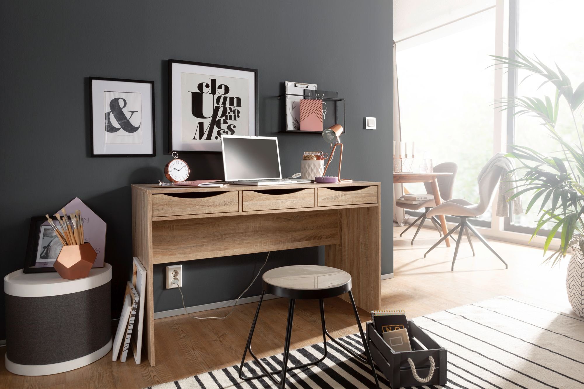 (120x75x55 Home cm Schubladen, Modern), Schreibtisch Bürotisch mit PC-Tisch Eiche Stauraum mit Sonoma WL1.791 Office, Wohnling