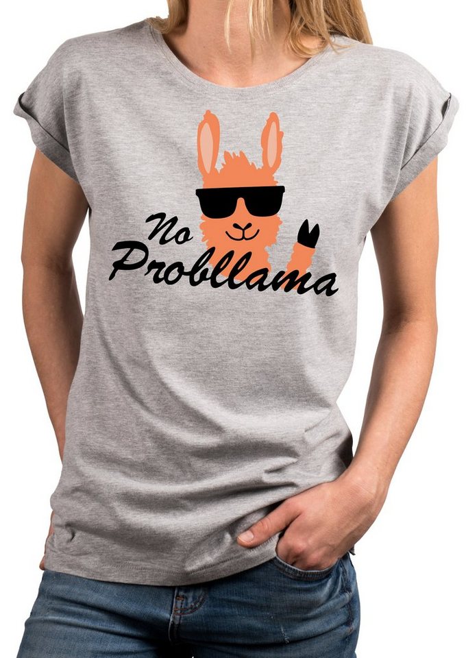 MAKAYA T-Shirt Damen Kurzarm Top Lama Motiv Lustig mit Spruch Statement Cool Modern mit Druck