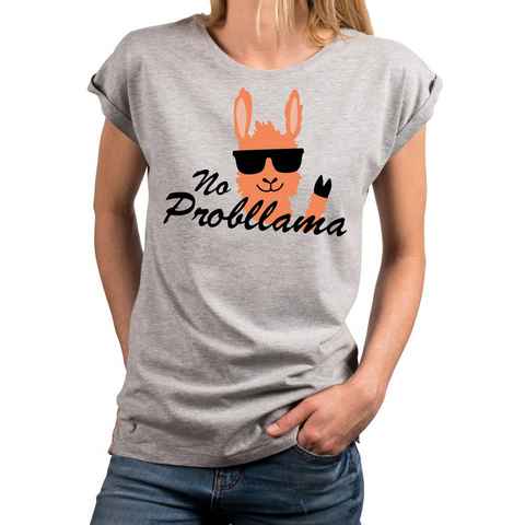 MAKAYA T-Shirt Damen Kurzarm Top Lama Motiv Lustig mit Spruch Statement Cool Modern mit Druck, aus Baumwolle, große Größen