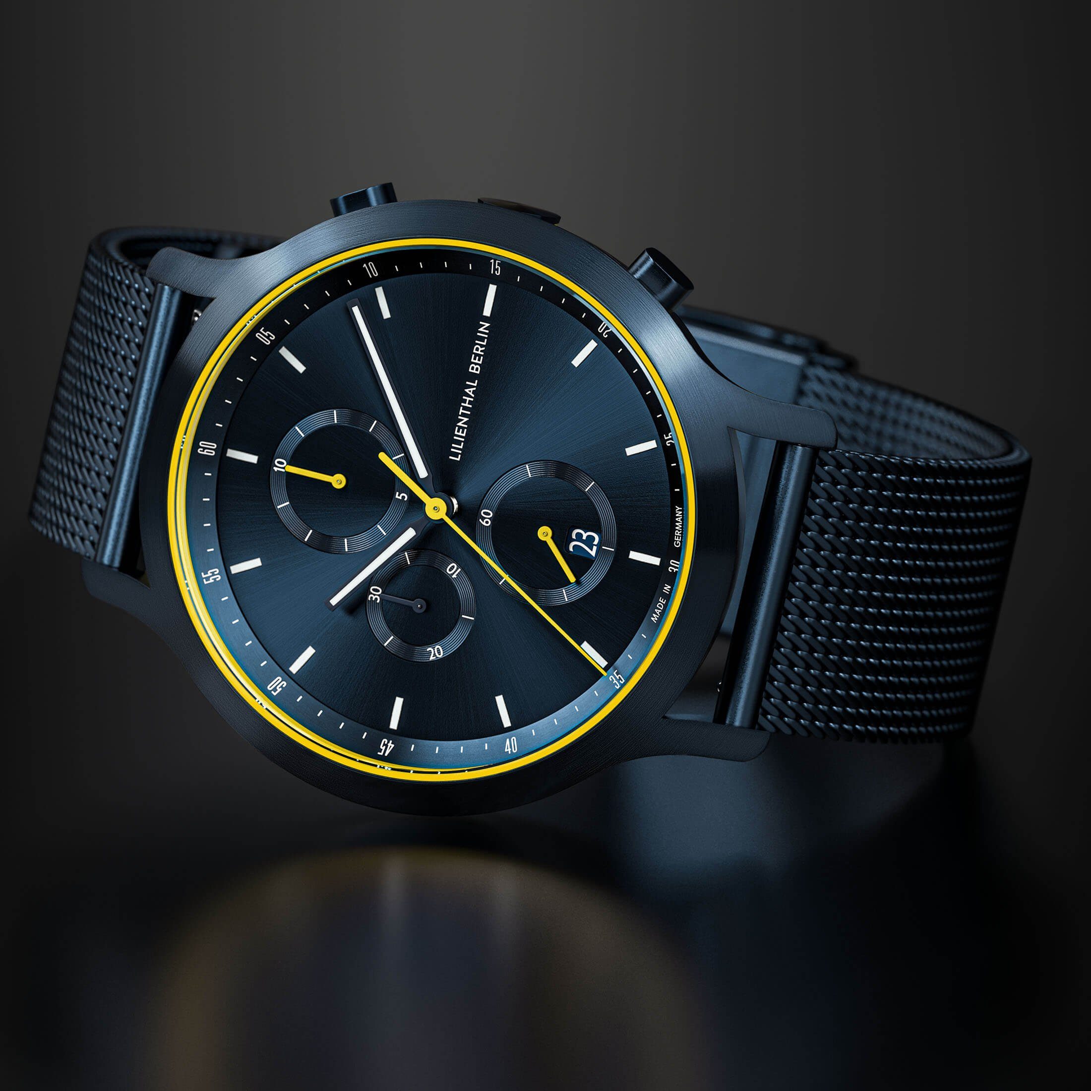 Lilienthal Berlin Chronograph Chronograph Blue Yellow - Mesh Blau