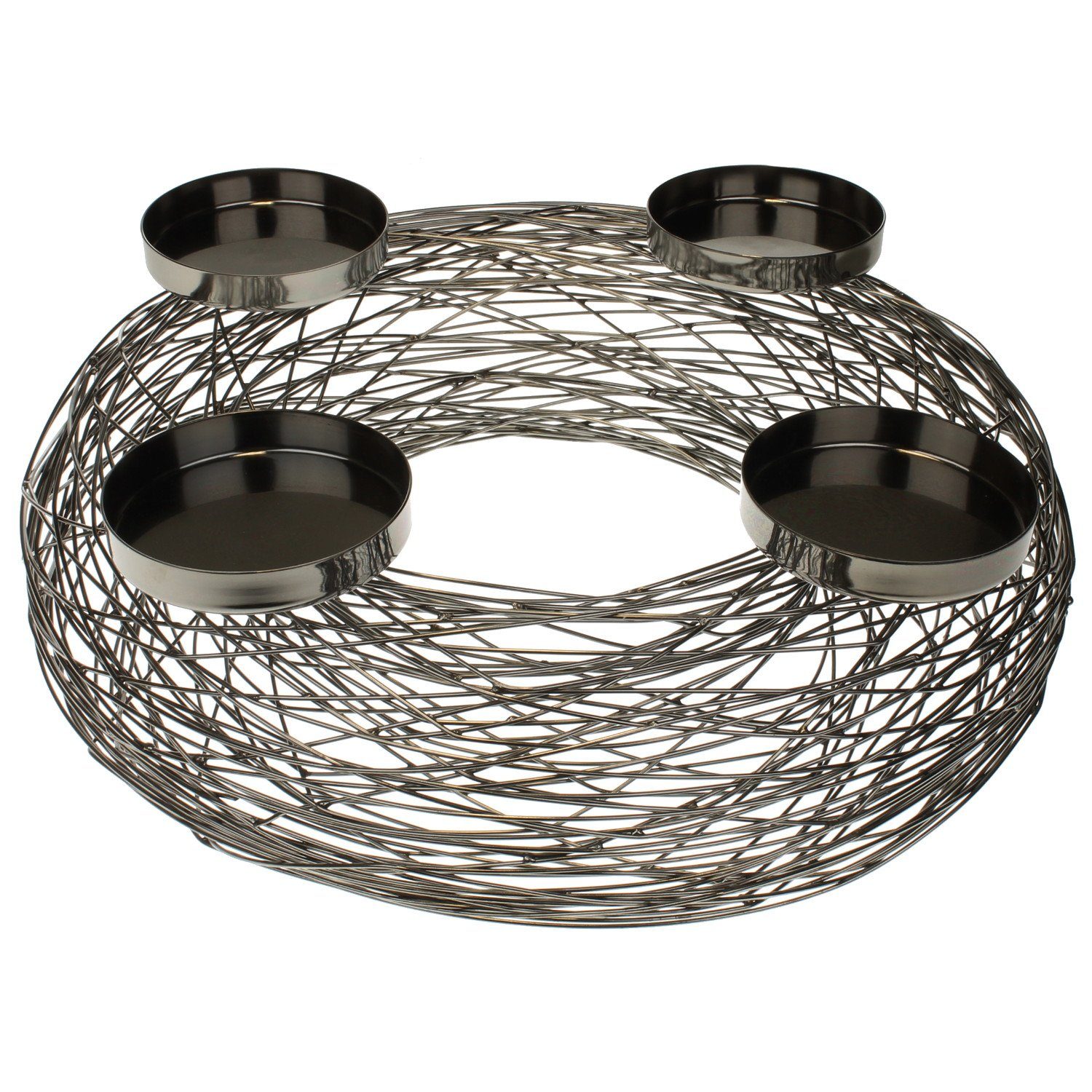 Macosa Home Adventskranz Kerzenhalter Tischdeko Advent Weihnachtsdeko Metallkranz Drahtkranz, Adventskranz grau anthrazit Metall 37cm modern Adventsgesteck