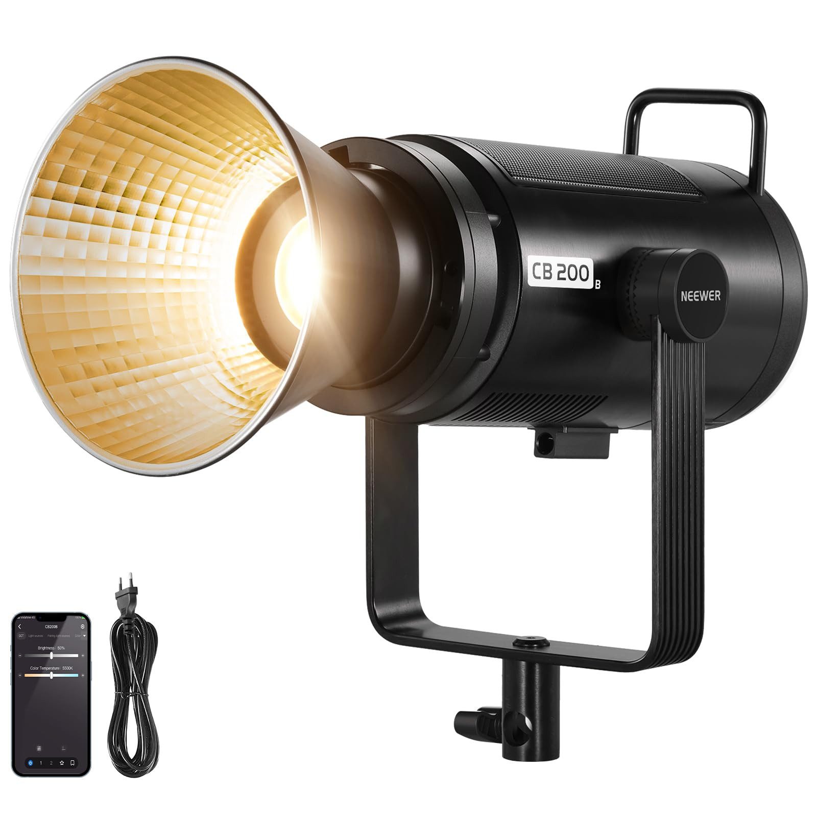 Neewer Videoleuchte CB200B 210W LED Videoleuchte Studiolicht mit 2,4G/APP Fernbedienung, Energie Effizienz Label (A bis G):F