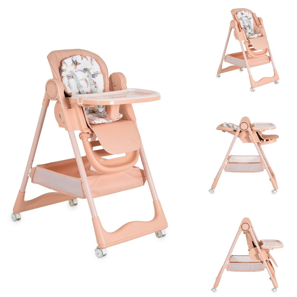 Moni Kombihochstuhl Hochstuhl Surprise faltbar, Lätzchen Schüssel Löffel Gabel Räder Korb