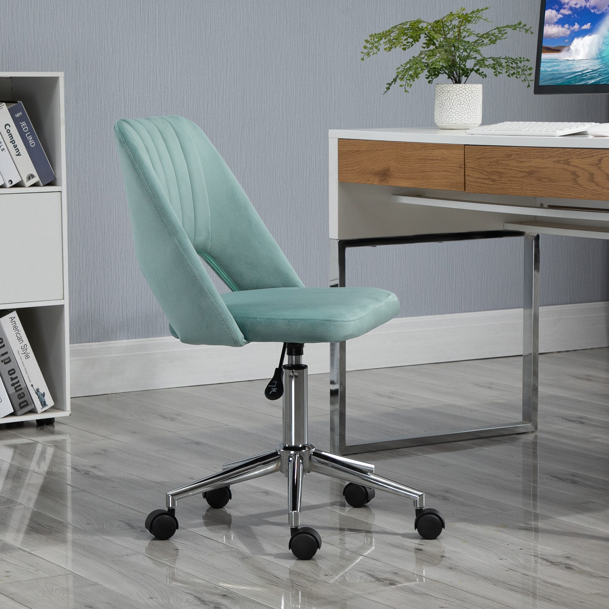 OKWISH Drehstuhl Freizeitstuhl Fernsehsessel (Drehstuhl ohne Armlehnen in Samtoptik – höhenverstellbarer Schminkstuhl & Homeoffice-Stuhl für Damen & Studenten, ergonomisch & platzsparend), mit Samtoptik