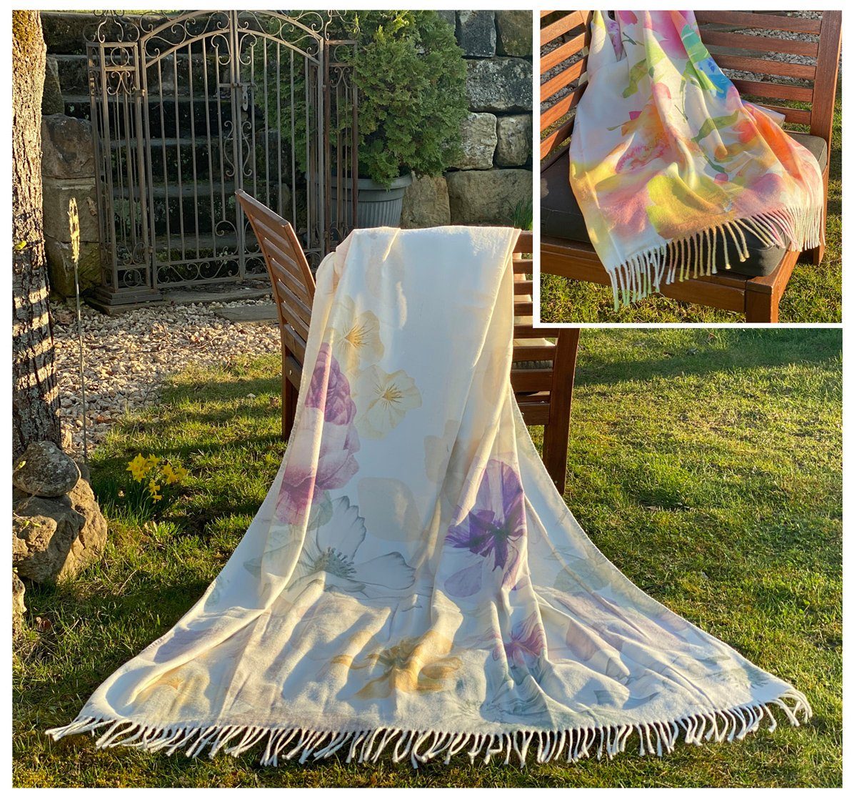 Wohndecke Hochwertige Fransen Kuscheldecke Flowers Garten, günstig online kaufen