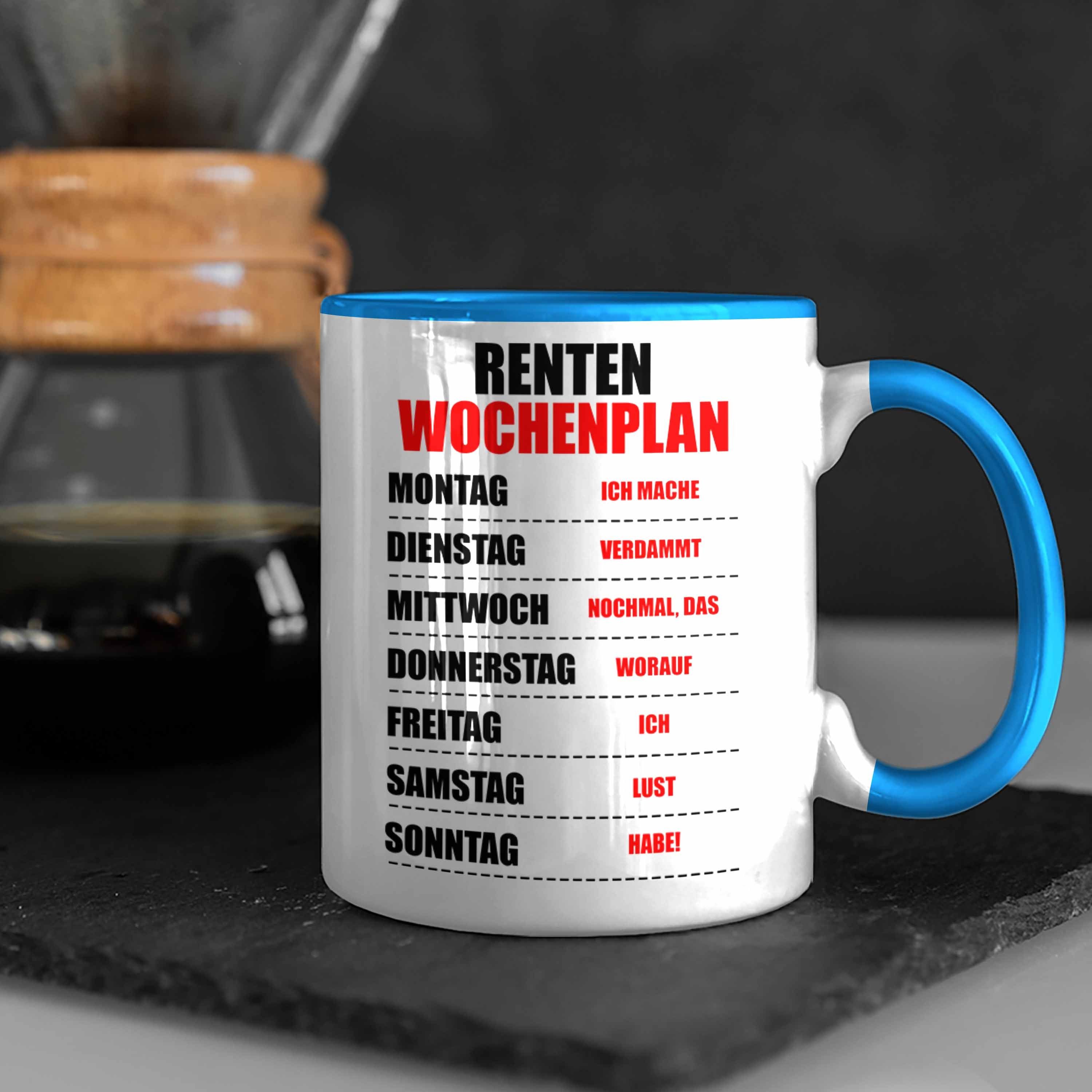 Trendation Renter Geschenk Lustig Blau Rente Abschied - Spruch Frau Renteneintritt Ruhestand Trendation Tasse für Tasse Mann Rentnerin