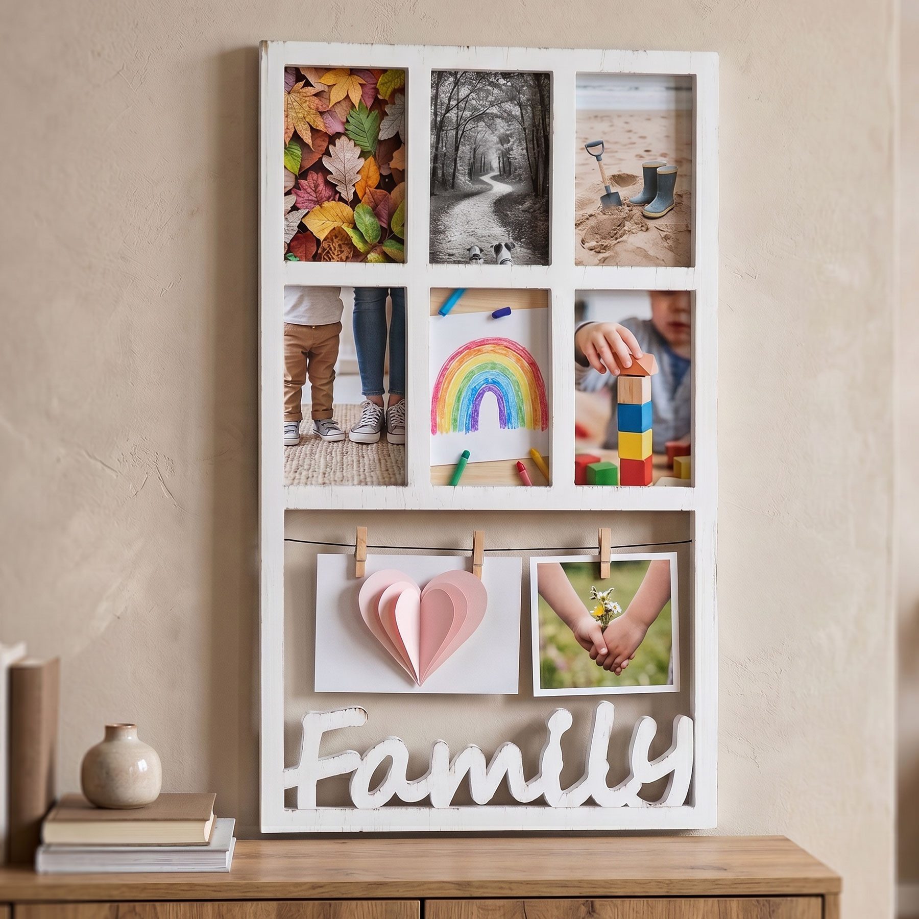 Levandeo® Bilderrahmen Collage, Family Bilderrahmen 6 Fotos 10x15 Fotogalerie Shabby Chic Vintage Weiß