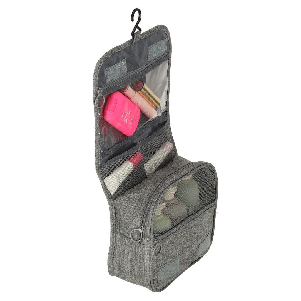 Ikonka Kosmetiktasche Kosmetiktasche Kulturbeutel faltbar Reiseorganizer mit Haken grau (Kulturbeutel faltbar Reiseorganizer mit Haken Kosmetiktasche grau, Kosmetiktasche faltbar Reiseorganizer mit Haken grau kompakt), faltbar Haken Reißverschlussfächer kompakt leicht grau Tasche