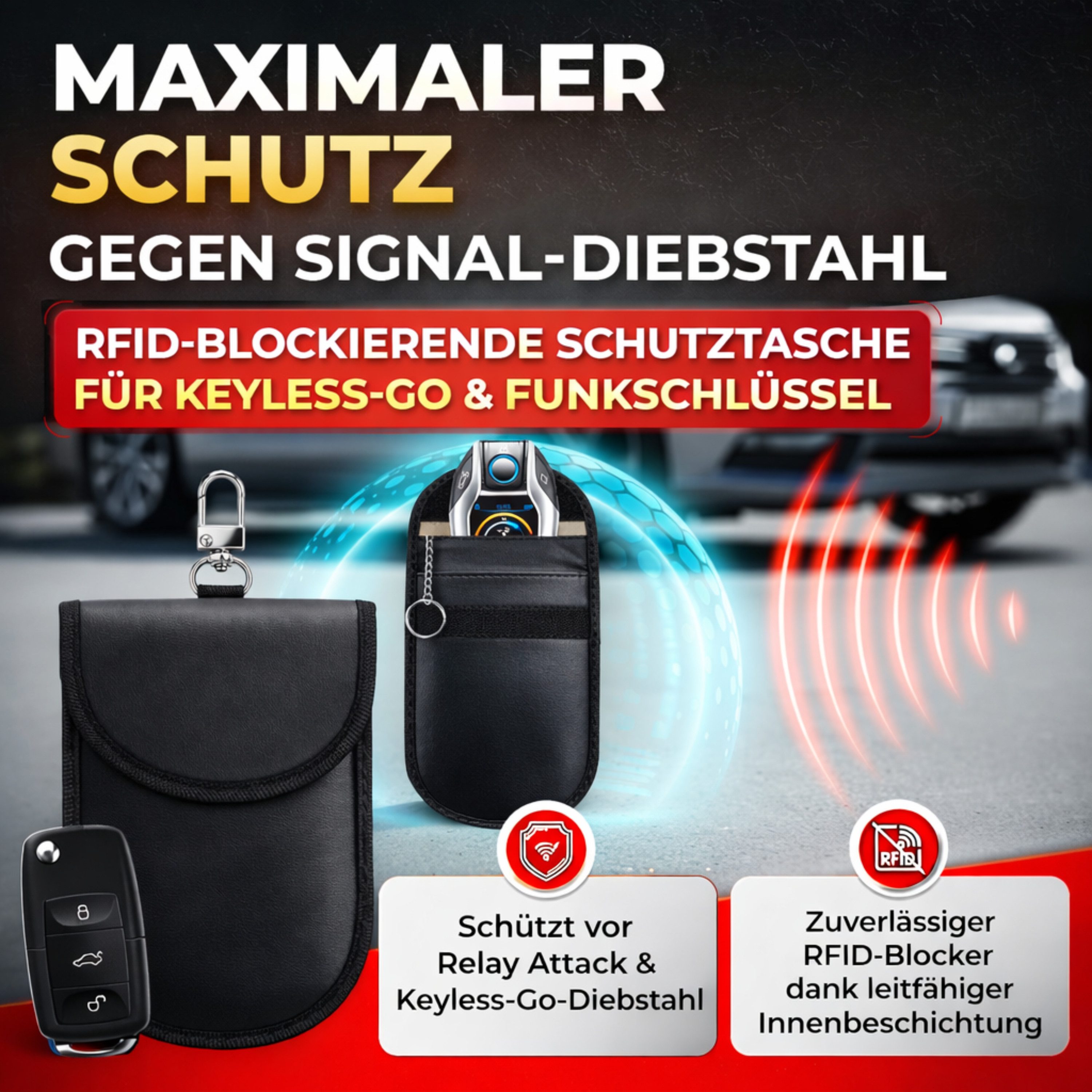 RUHE Schlüsseltasche RFID-Blocker Autoschlüssel TESLA Karte Kreditkarte Keyless Go Schutz (Packung, 1-tlg., 2 PACK), Innerer Schlüsselanhänger Signalabschirmung Auto Diebstahlschutz KFZ