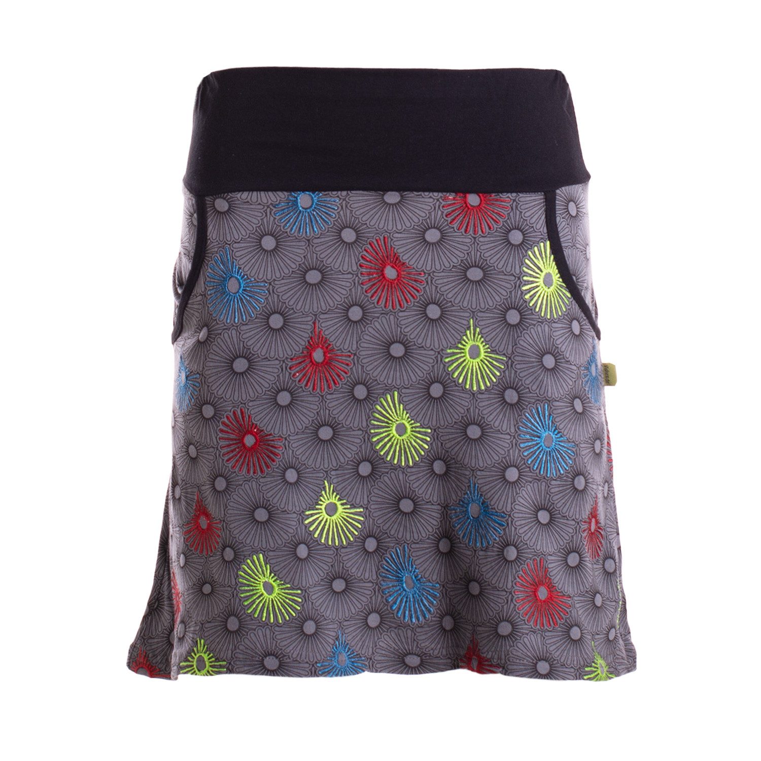 Vishes Jerseyrock Minirock Damen Jersey Blumen Stickerei Taschen Bund Baumwolle Alternative Mode, Boho, Hippie, Ethno, Festival