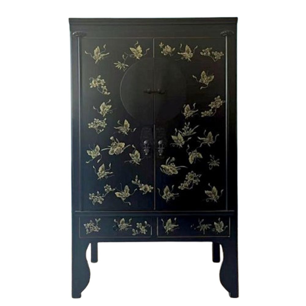 OPIUM OUTLET Kleiderschrank Hochzeitsschrank Schrank Kommode handbemalt (Breite x Tiefe x Höhe: 105 cm x 55 cm x 175 cm, chinesisch asiatisch orientalisch) Asia Möbel komplett montiert