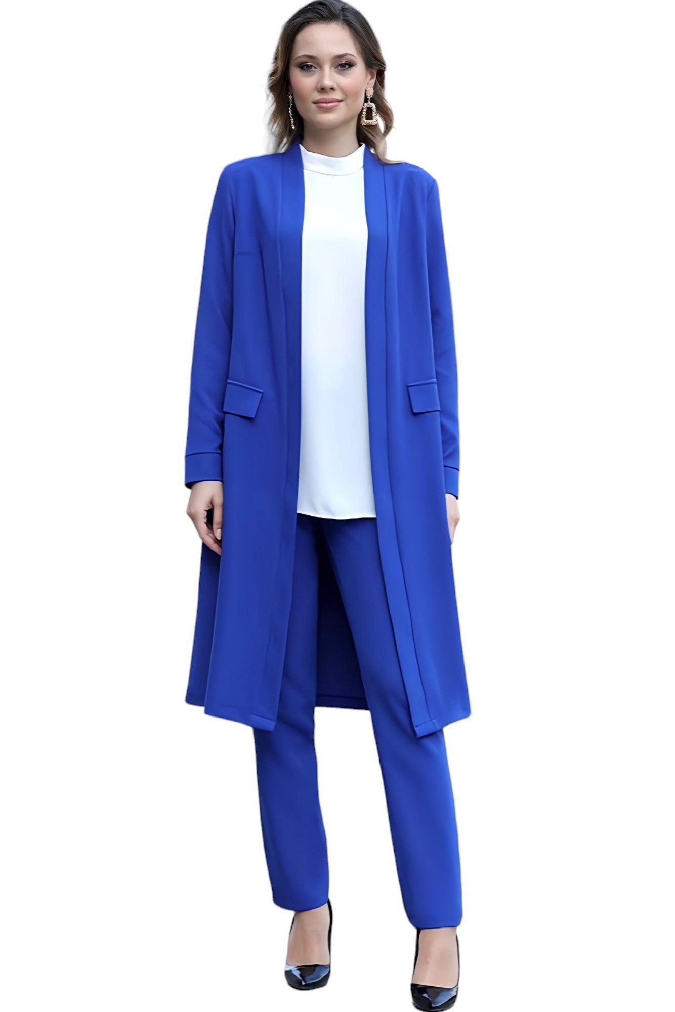 Modavitrini Hosenanzug Zweiteiler Damen Anzug Langarm Longblazer mit Hose M günstig online kaufen