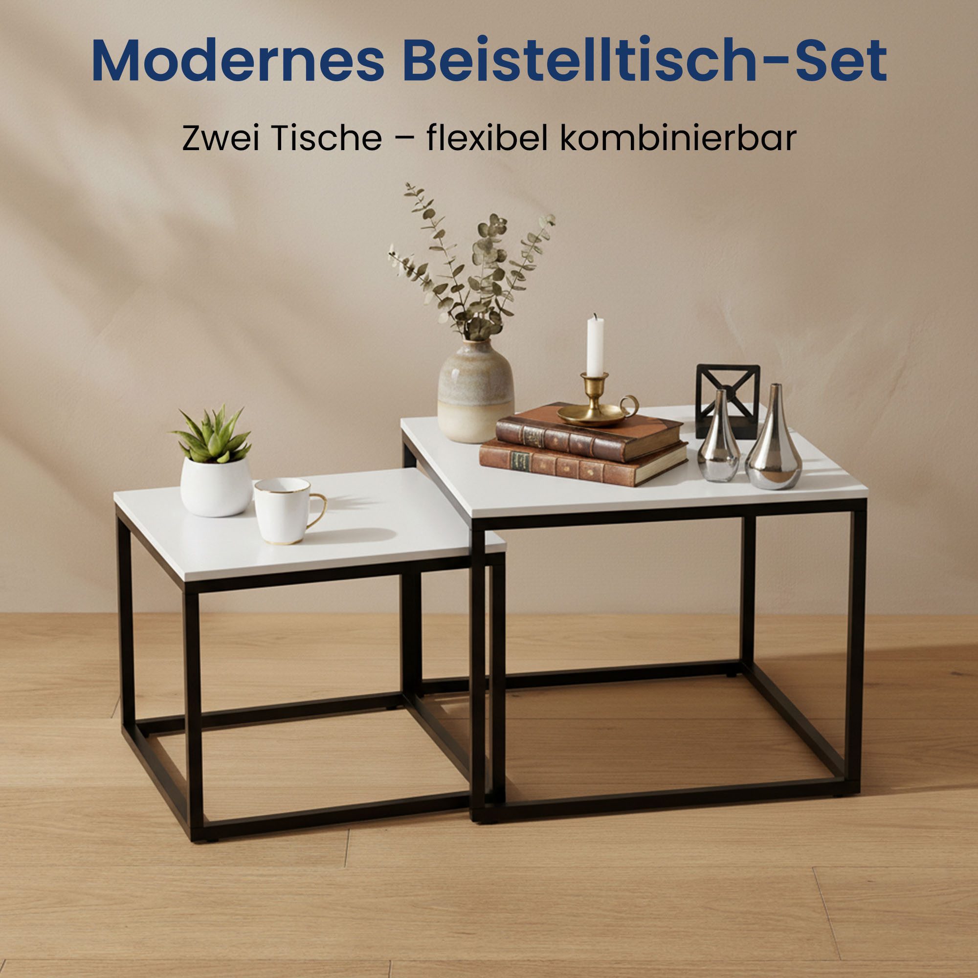 Home Collective Couchtisch 2er Set Beistelltisch Wohnzimmertisch modern rund und quadratisch (ideal als Büro Ablagetisch oder als Wohnzimmer Deko, Kleiner quadr – Bild 4 von 5