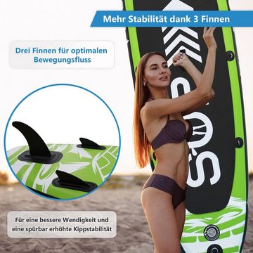 24Move SUP-Board Supboard Set, Premium Stand Up Paddleboard aufblasbar, inkl. Zubehör, Longboard, (Rucksack, Paddel, Action Cam ready, Doppelhub Pumpe, Sicherungsleine, 6 tlg., für Kinder & Erwachsene, GRÜN, 305x76, bis 150 kg), mit Drop Stich Technologie und Anti-Rutsch Oberfläche