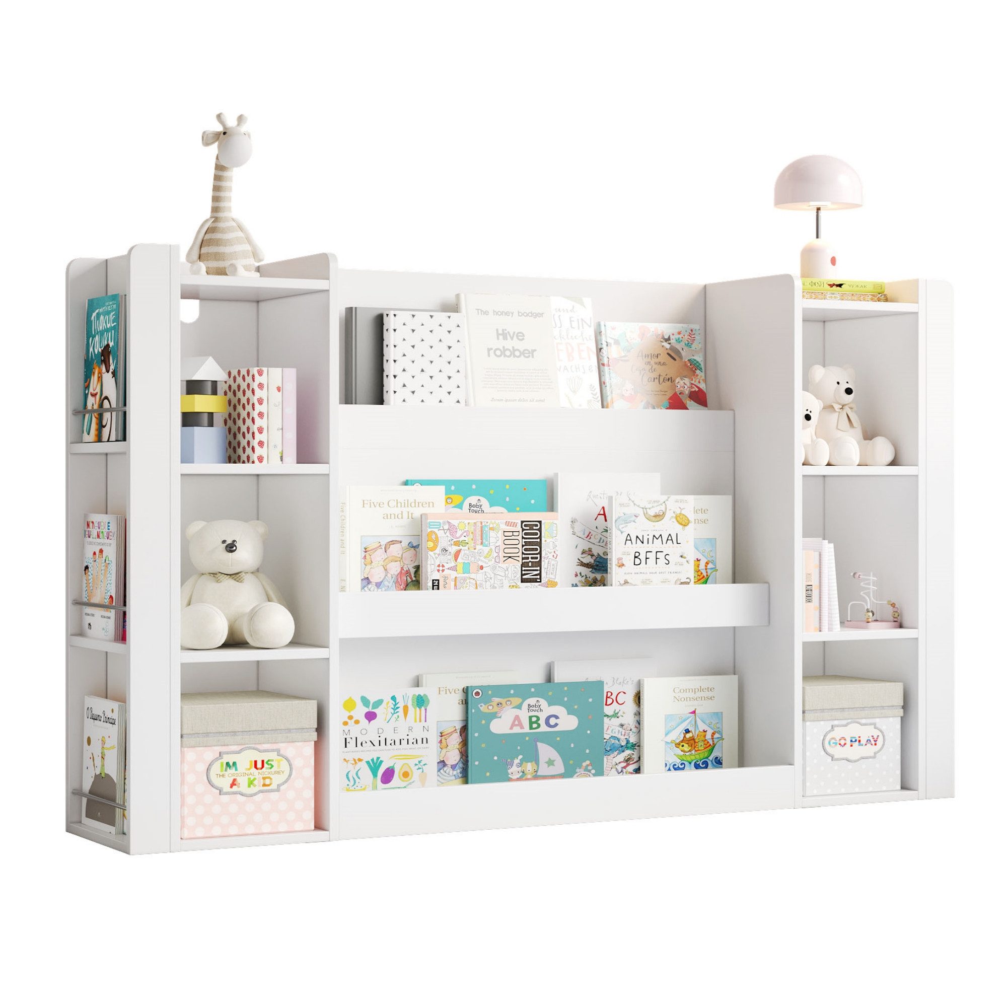 FANNOU Bücherregal Kinderregal, Bilderbuchregal mit Stauraum, Kinderschrank & Kinderbuchregal, Holzmöbel für Kinderzimmer
