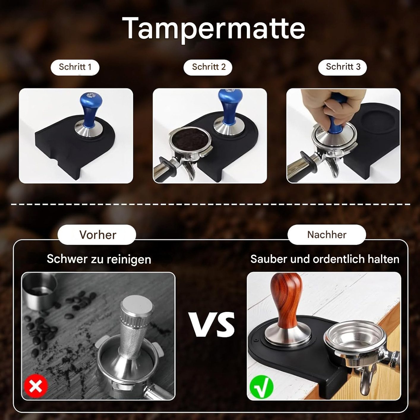 SURFOU Tischrestebehälter Abklopfbehälter für Siebträger Zubehör KnockBox Barista Kaffee Zubehör, mit herausnehmbarer Metallstange und tampermatte, leicht zu re – Bild 5 von 5