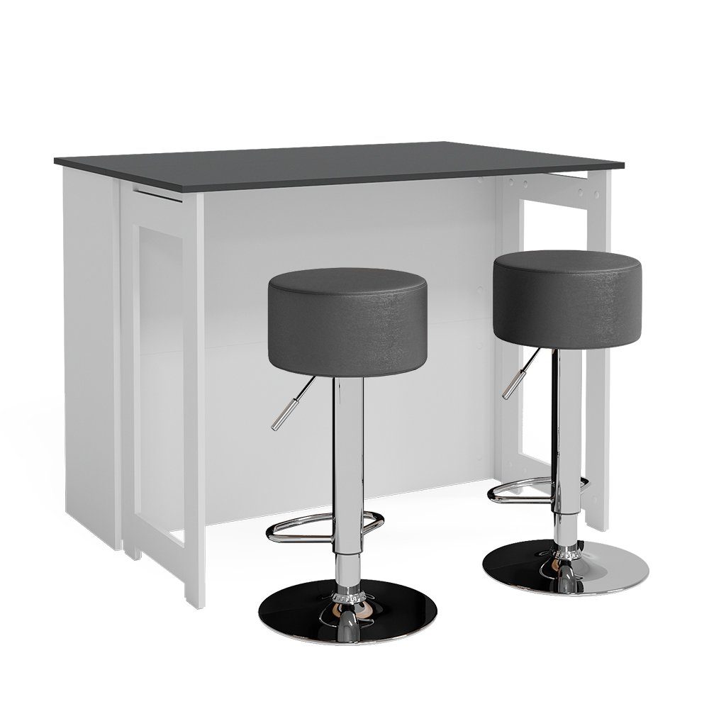 Vicco Bartisch Dominic, Anthrazit/Weiß, 116 x 37 cm mit 2 Barhockern günstig online kaufen