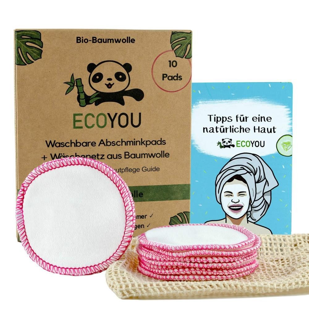 EcoYou Abschminkschwamm Waschbare Abschminkpads 10 Stück + Wäschenetz - pink
