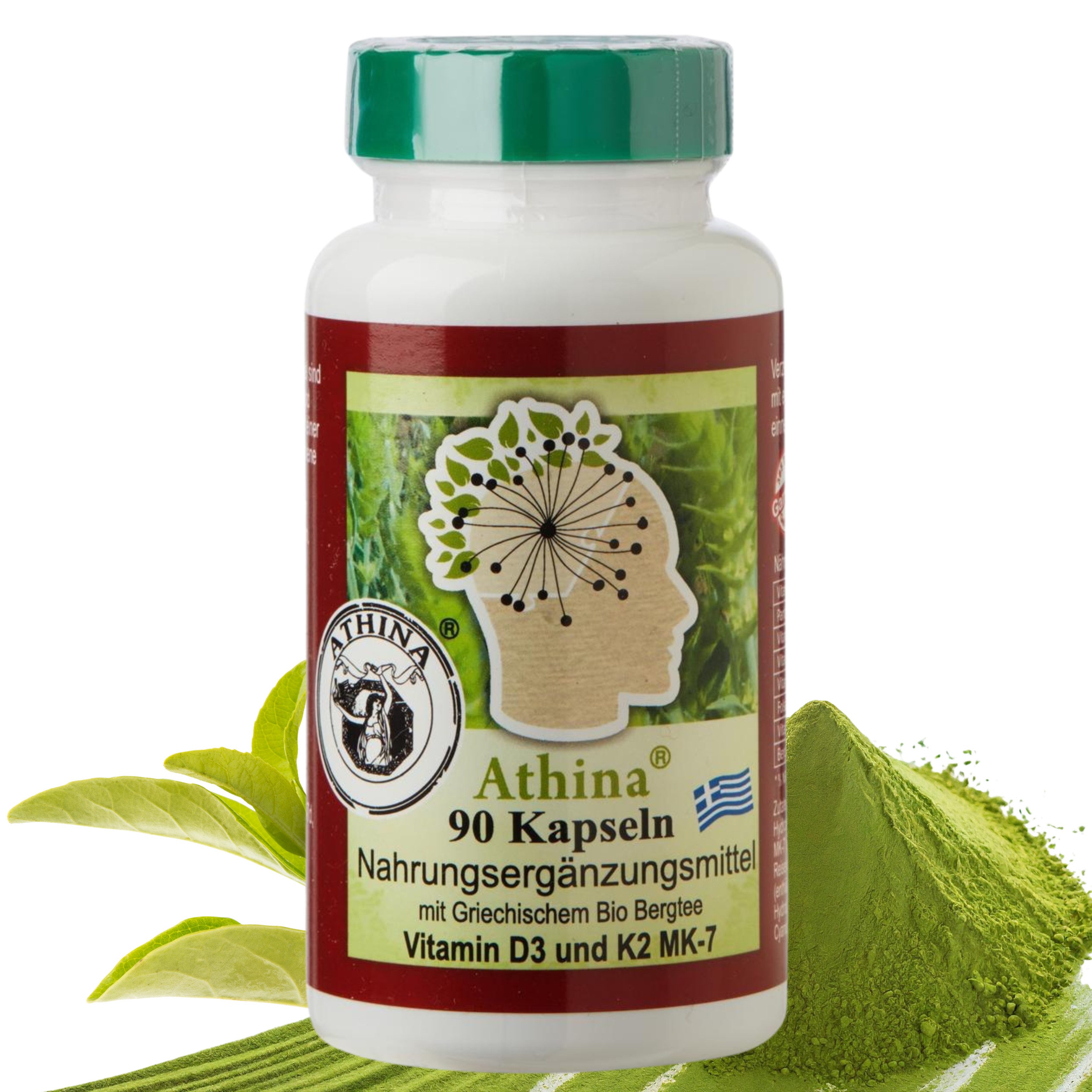 Athina Griechisches Eisenkraut Vitamin D3 und K2 MK-7 Bergtee Kapseln, 70 g