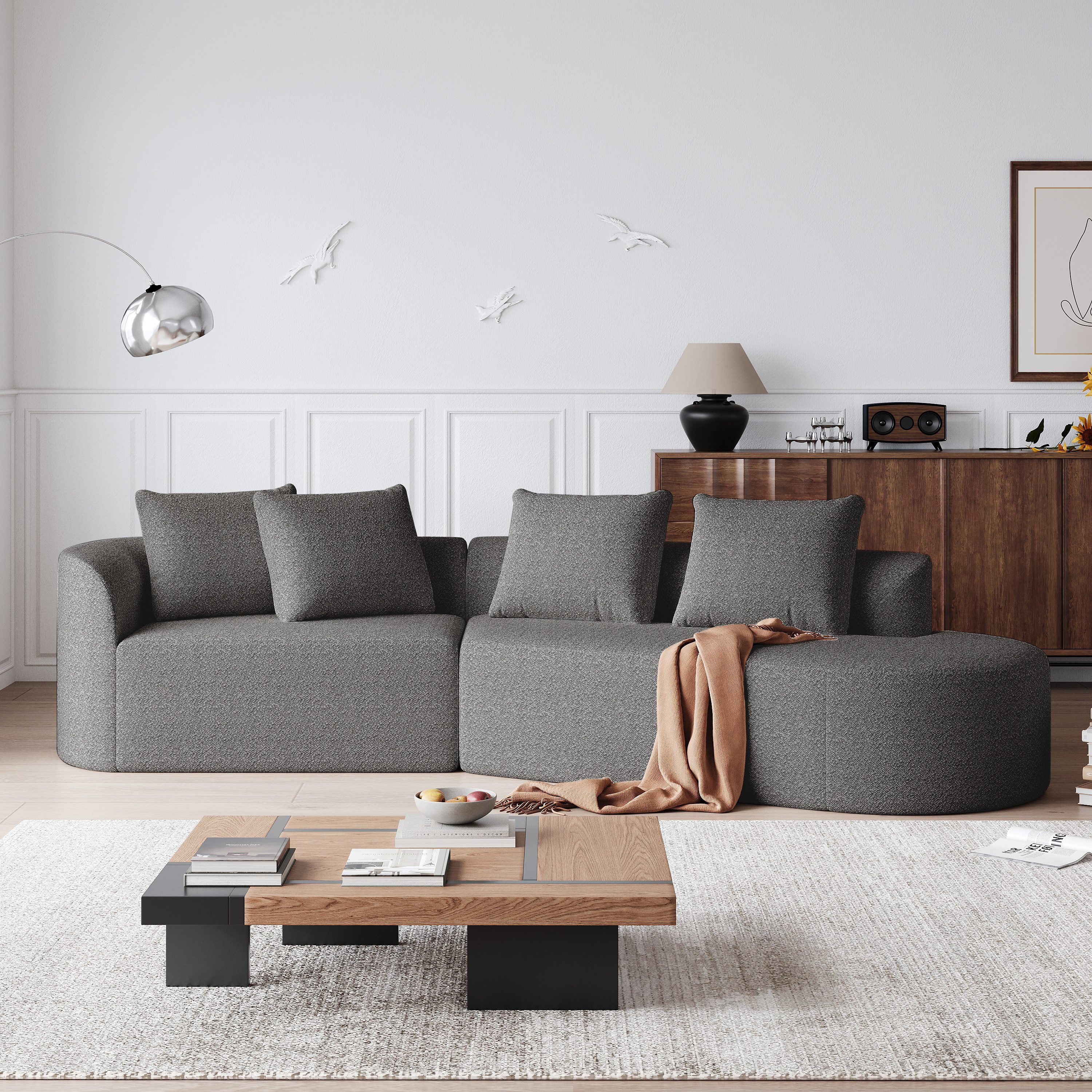 OKWISH Ecksofa Frei kombinierbares Chenille-Sofa, mit extra tiefer Sitzfläche & 4 Kissen 1 Teile, mit Relaxfunktion