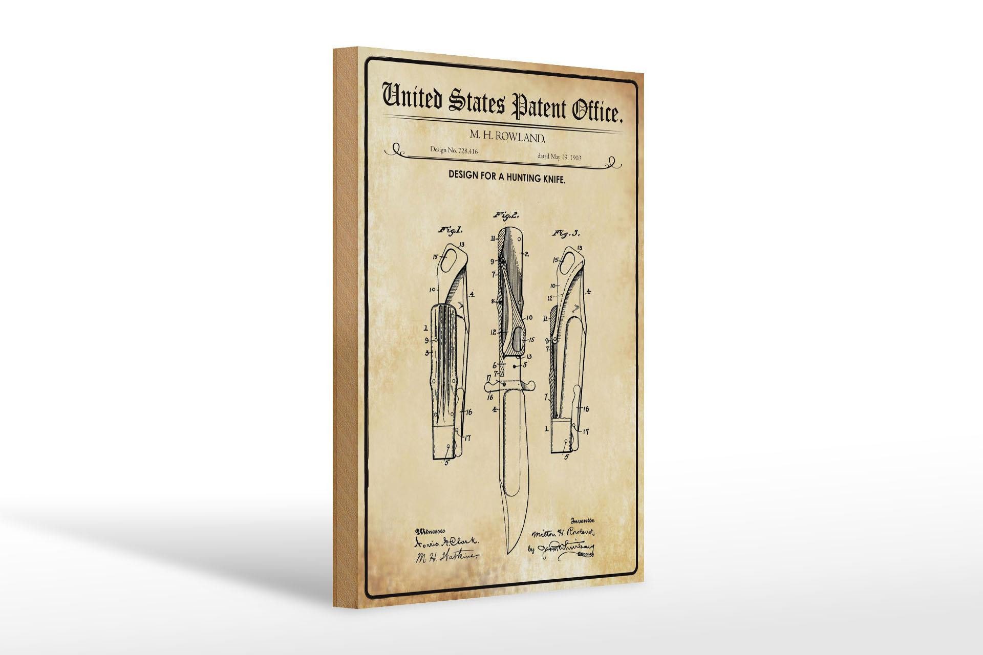 Femer GmbH Holzbild Patent 20x30 cm Entwurf für ein Jagdmesser, (1 St), Glatte Holzfaserplatte (MDF), vorn beschichtet