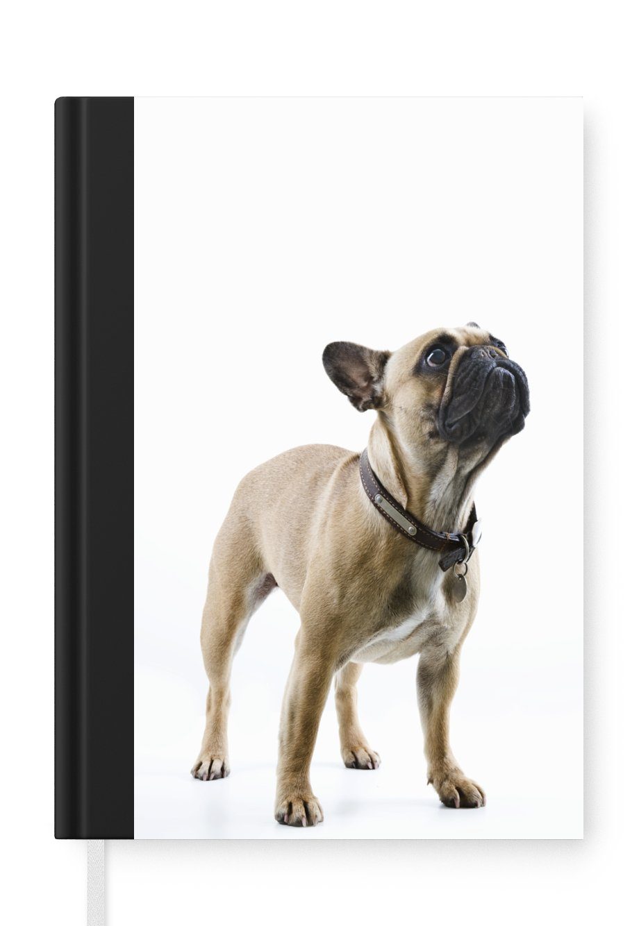 MuchoWow Notizbuch Französische Bulldogge - Halsband - Braun, Journal, Merkzettel, Tagebuch, Notizheft, A5, 98 Seiten, Haushaltsbuch