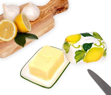 Lashuma Butterdose Zitrone Olive, Keramik, (1-tlg., 12 x 9 cm), Butterschale klein für 125 g Butter