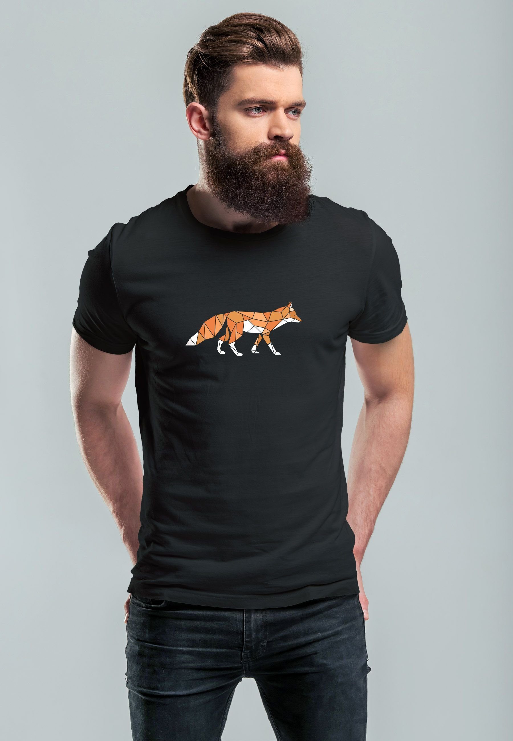 Neverless Print-Shirt Herren T-Shirt Aufdruck Fuchs günstig online kaufen