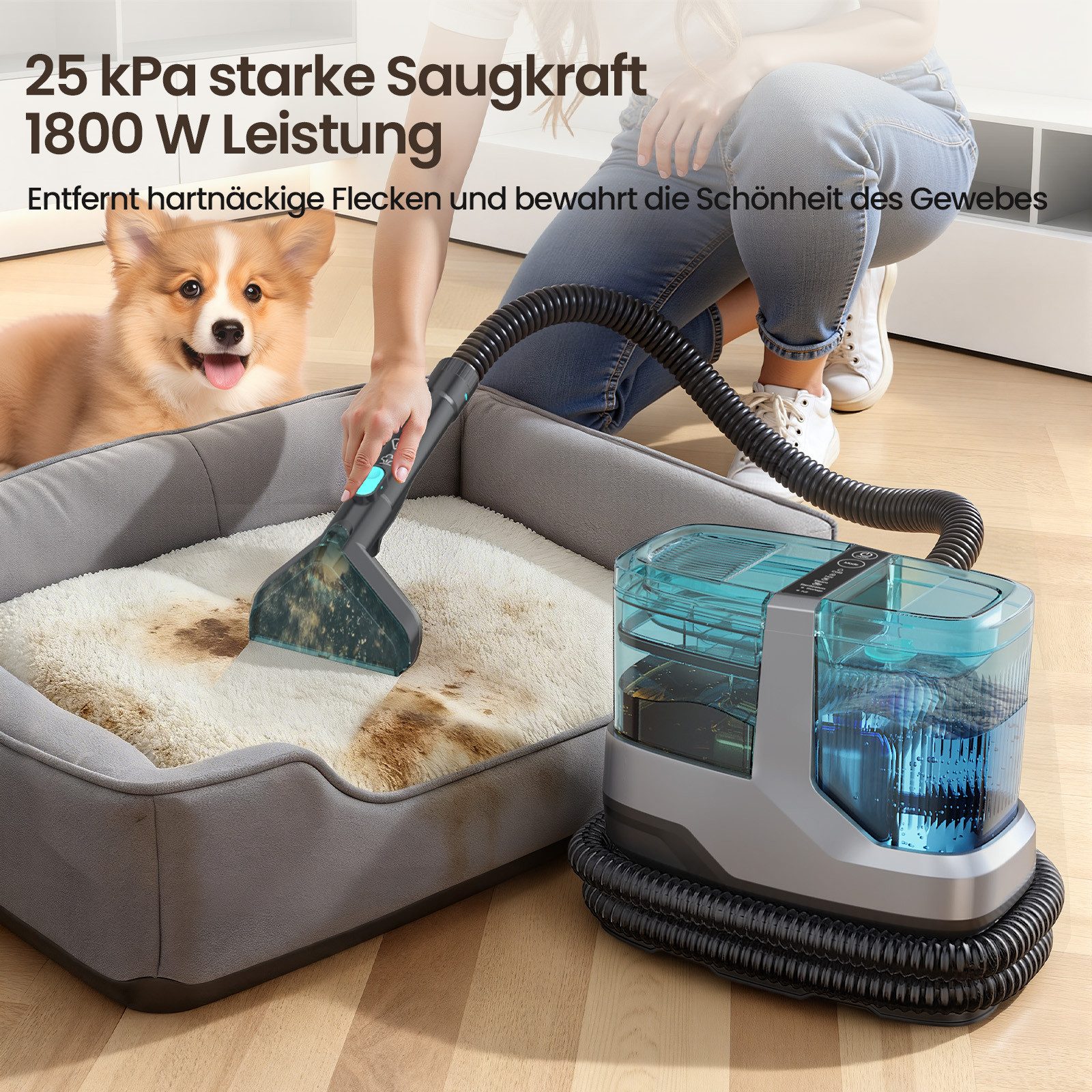 INSE Teppichreinigungsgerät Waschsauger 25000Pa 4-in-1 Teppichreiniger, 1800W Nasssauger, 1800 W, Polsterreiniger Gerät, Heizfunktion, Sterilisationsfunktion, mit LED-Anzeige, Sprachansagen, für Sofas,Teppiche,Auto,Matratze