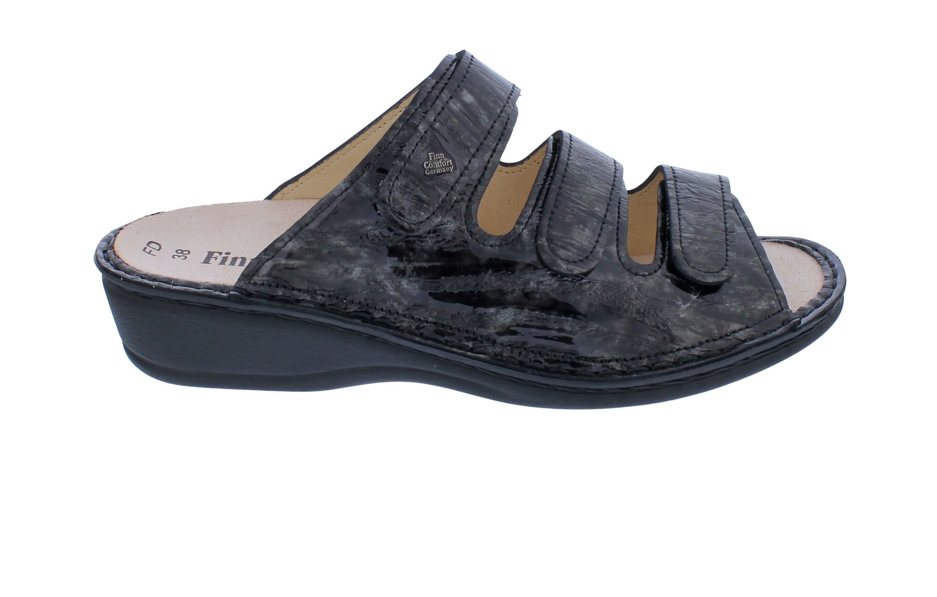 Finn Comfort Finn Comfort Pantolette Pisa 2501-851168, Anthrazit, Lackleder, Fußbet Pantolette