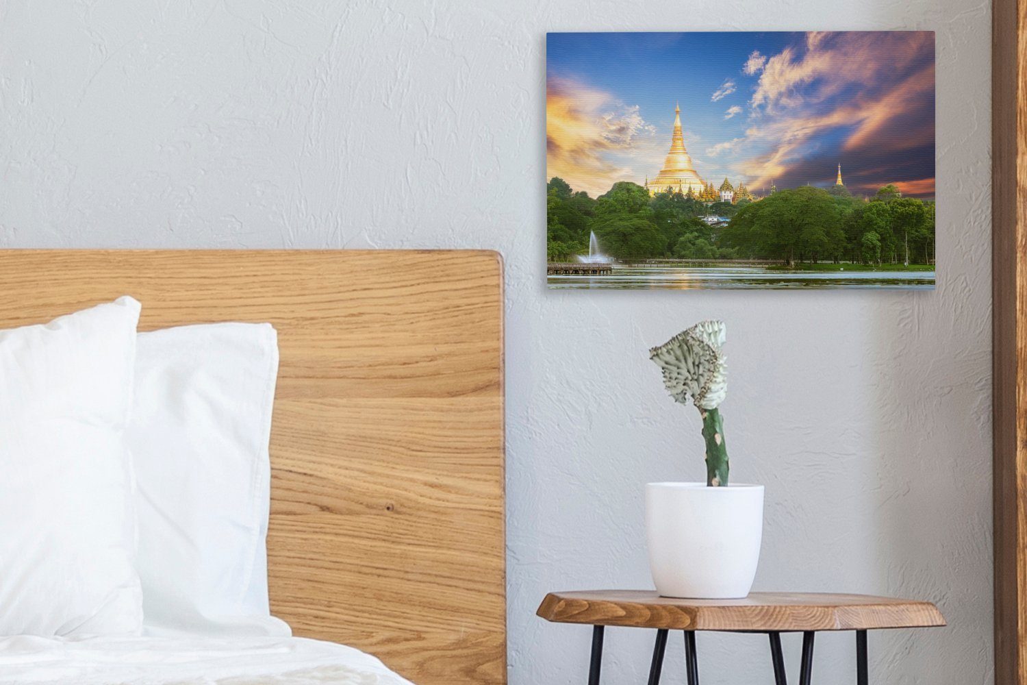 Wandbild Leinwandbilder, (1 Yangon 30x20 St), Leinwandbild in Wolkenformation Wanddeko, cm OneMillionCanvasses® Farbenfrohe Aufhängefertig, über Myanmar,