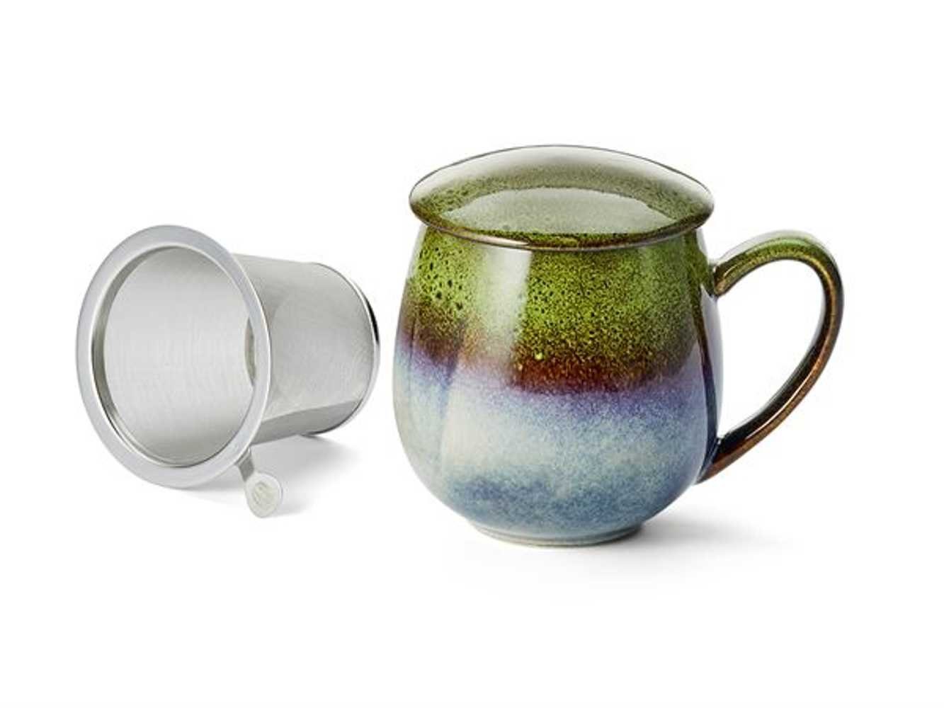 ChaCult Tasse Tasse Saara hellgrün Keramik mit Deckel und Edelstahlfilter 0,35 L, 3-tlg.