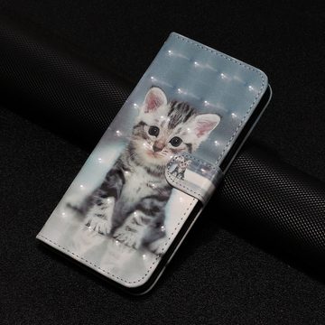 CLM-Tech Handytasche für Samsung Galaxy A55 5G Hülle - Tasche aus Kunstleder Klapphülle (kleine Katze, Handyhülle mit Standfunktion - Wallet Flip Case inklusive Kartenfächer), - Cover Etui mit Magnetverschluss - Galaxy A55 5G Schutzhülle