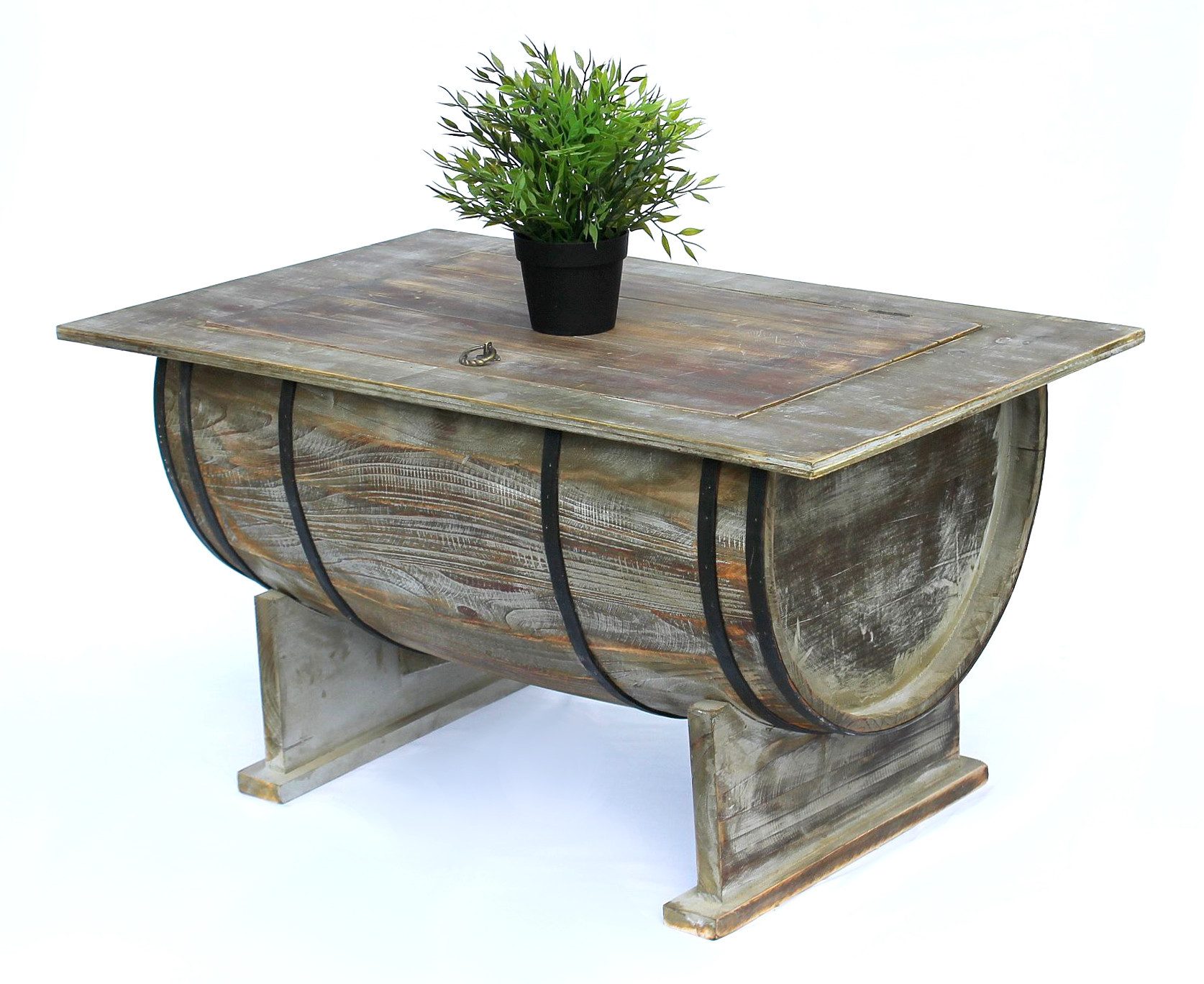 DanDiBo Couchtisch Wohnzimmer Vintage halbiertes Weinfass 5084-H 80cm, Tisch aus Holz Beistelltisch Weinregal Fass Bar