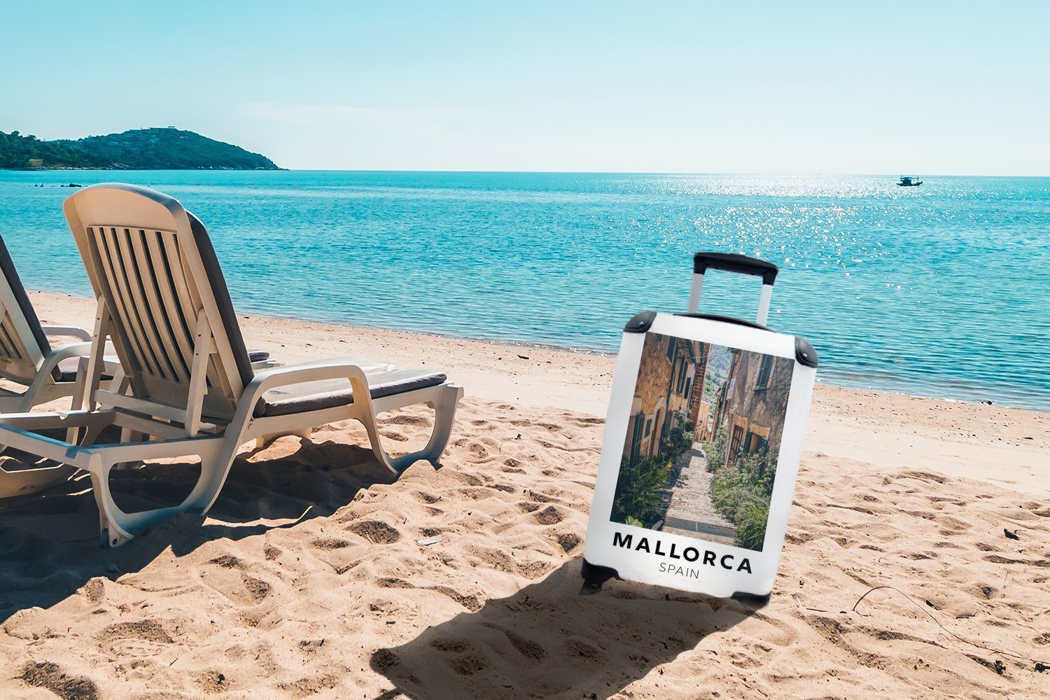 MuchoWow Handgepäckkoffer Spanien Reisekoffer rollen, 4 mit für Trolley, Handgepäck Ferien, - Reisetasche Steine, Mallorca - Rollen