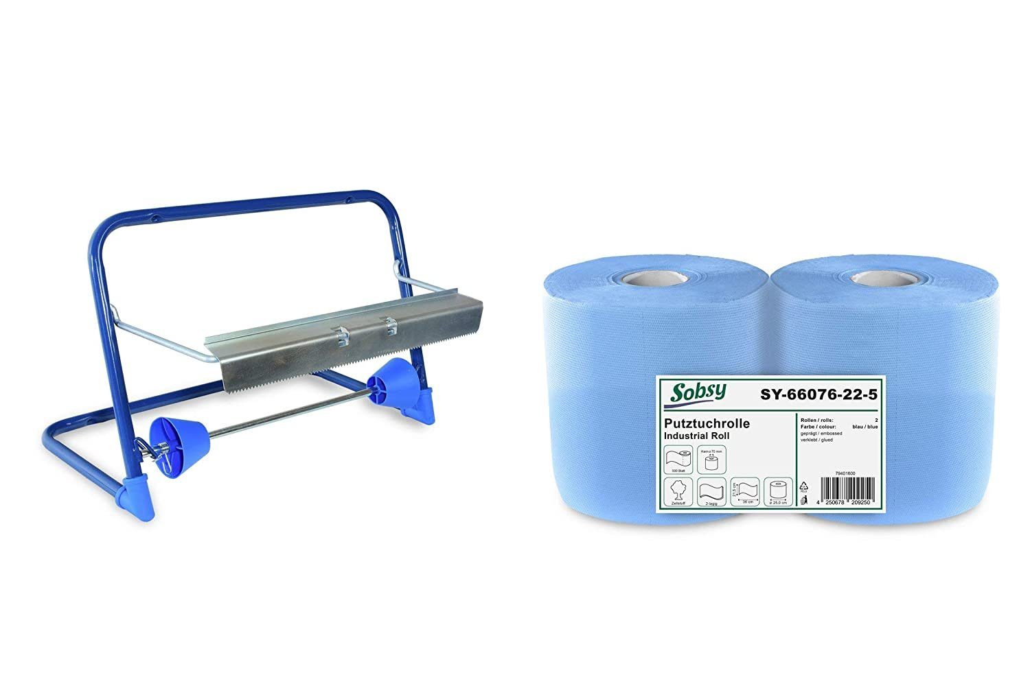 Hypafol Papierhandtuch SET, (mit passendem Spender auswählbar), 2 x blaue Industrierolle