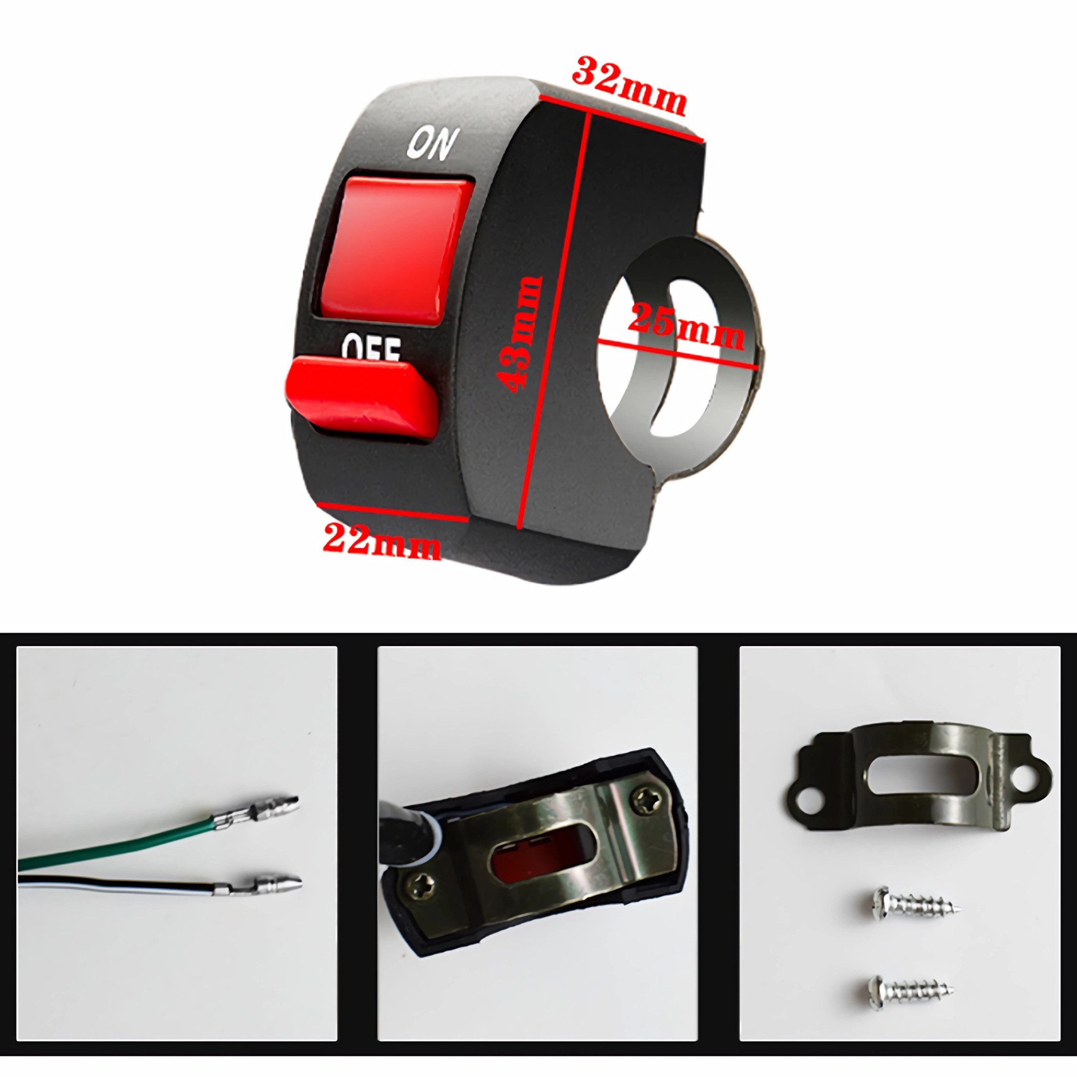 Bolwins Schalter F02C Motorrad Lenker Lichtschalter 12V Ein/Aus Scheinwerfer IP65 (Packung, 1-St., LED-Licht Ein-/Ausschalter), Ein-/Ausschalter Für 22 mm Motorradlenker LED Licht Schalter