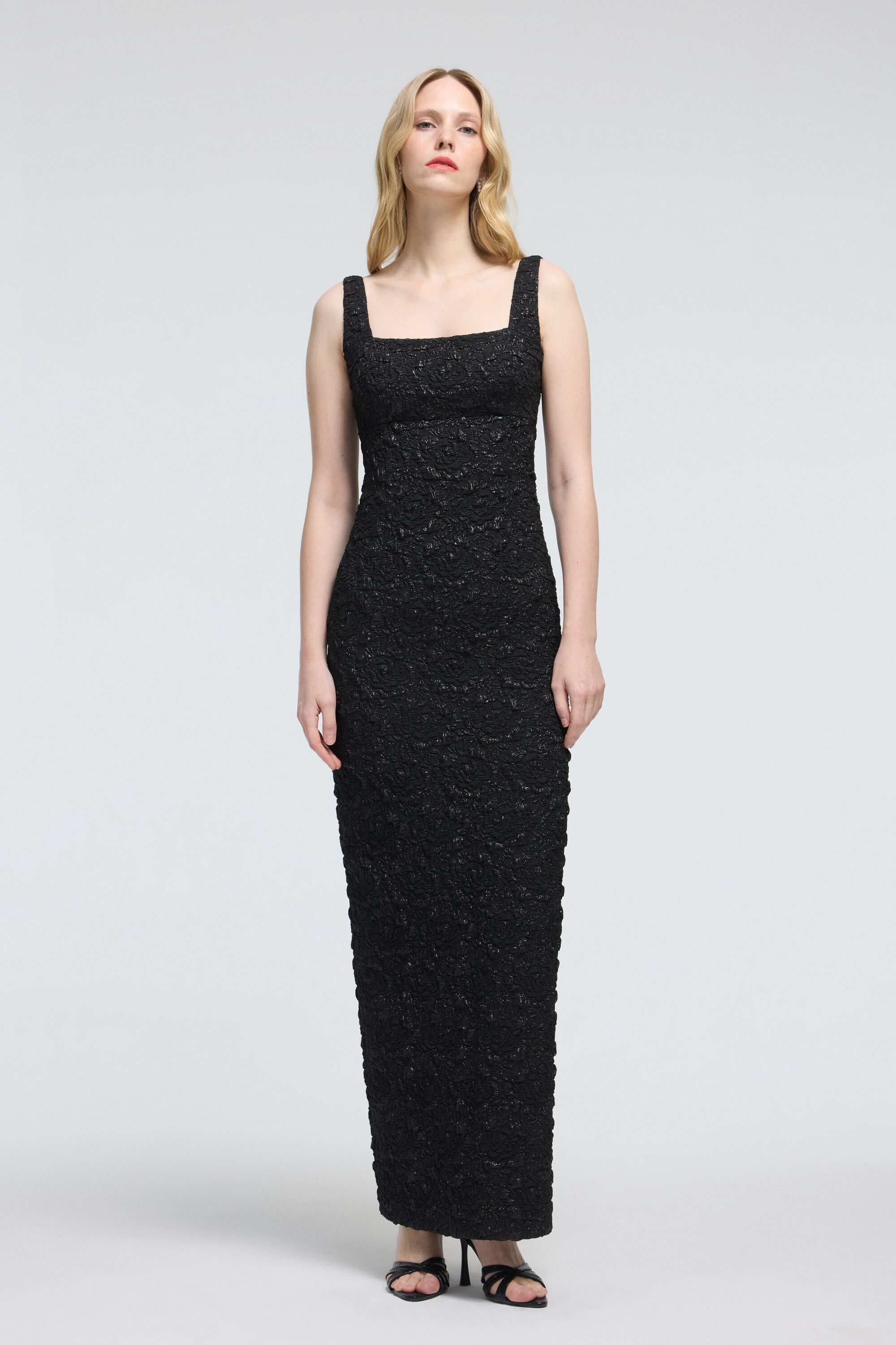 adL Abendkleid Langes Jacquardkleid mit eckigem Ausschnitt
