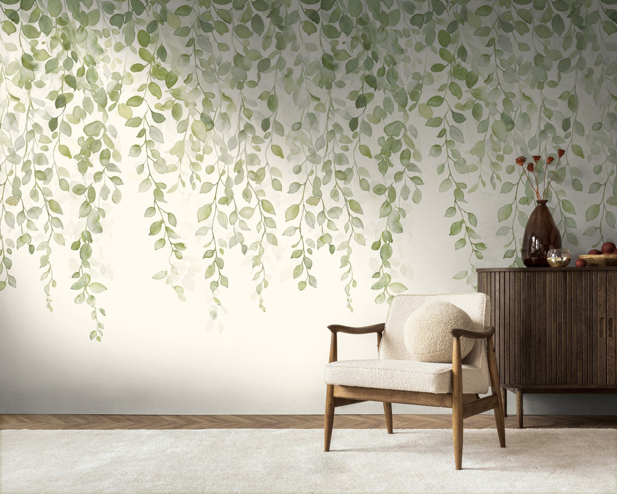 living walls Fototapete The Wall 4 Botanic – Filigrane Blätterranken Vlies-Fototapete, leicht strukturiert, matt, naturalistisch, Motiv, (1 St), Filigrane Blätterranken mit dekorativer Tiefenwirkung