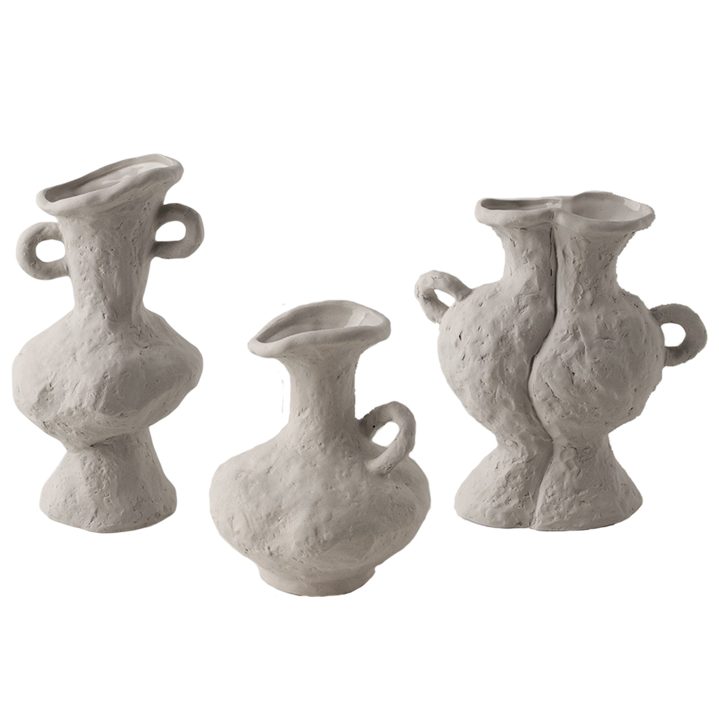M-Diamant Dekovase Vasen-Set (3-tlg), Keramik, Antik-Design, Dekoration, Handgefertigt (Dekovasen-Set, 3 St., 3-teiliges Set), Rustikale Lehm-Optik, Patina-Finish, Antik-Design