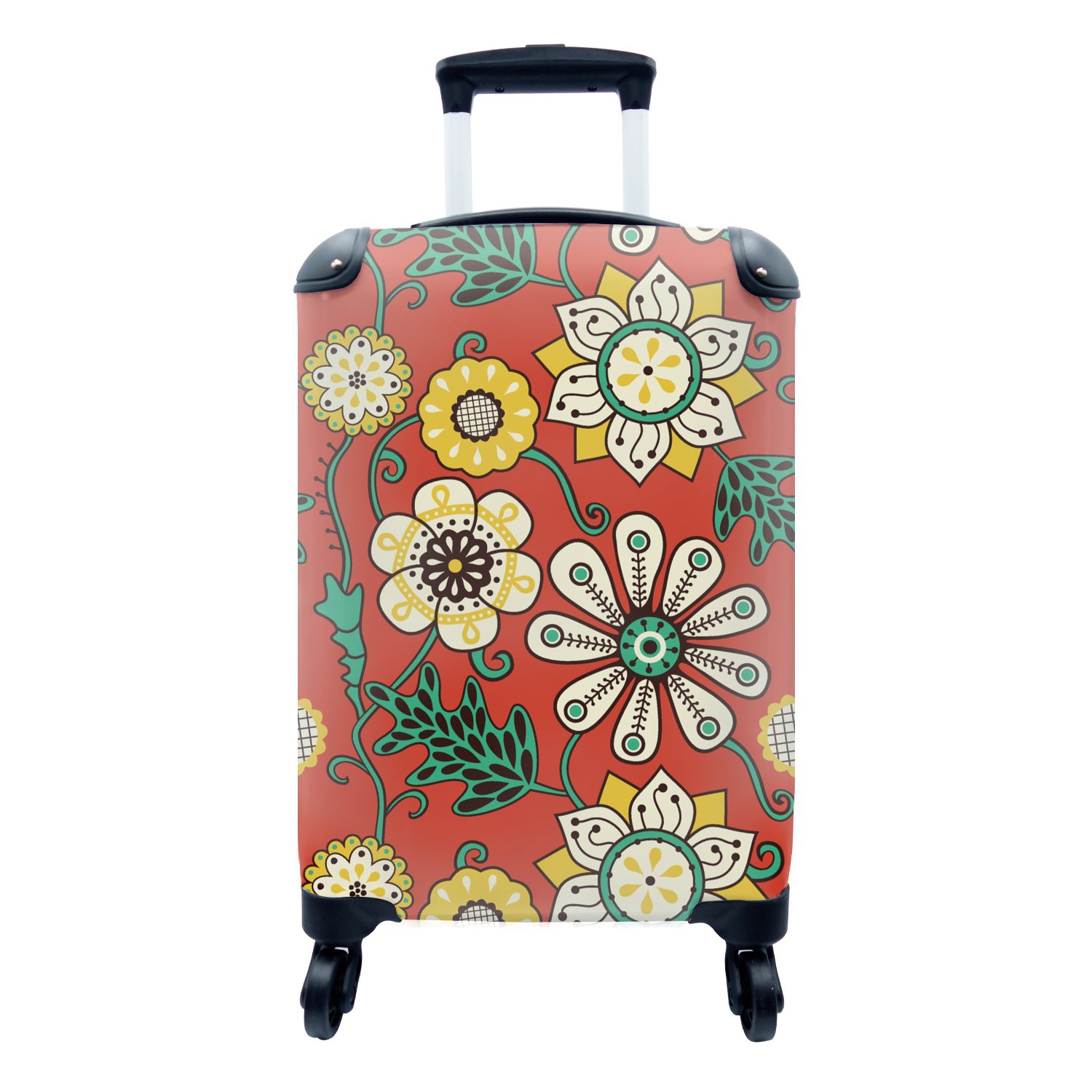- für Ferien, Design - Handgepäckkoffer Handgepäck Reisetasche - Retro, Rollen, MuchoWow mit 4 Reisekoffer Hippie Trolley, Blumen rollen,