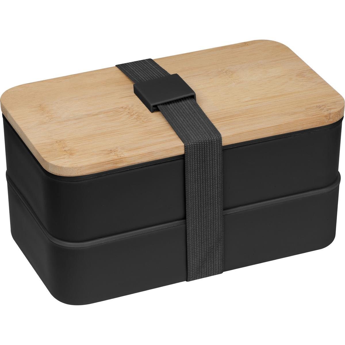 Macma Lunchbox Große Brotdose / Lunchbox / 2-stöckig / mit Besteck / Farbe: schwarz