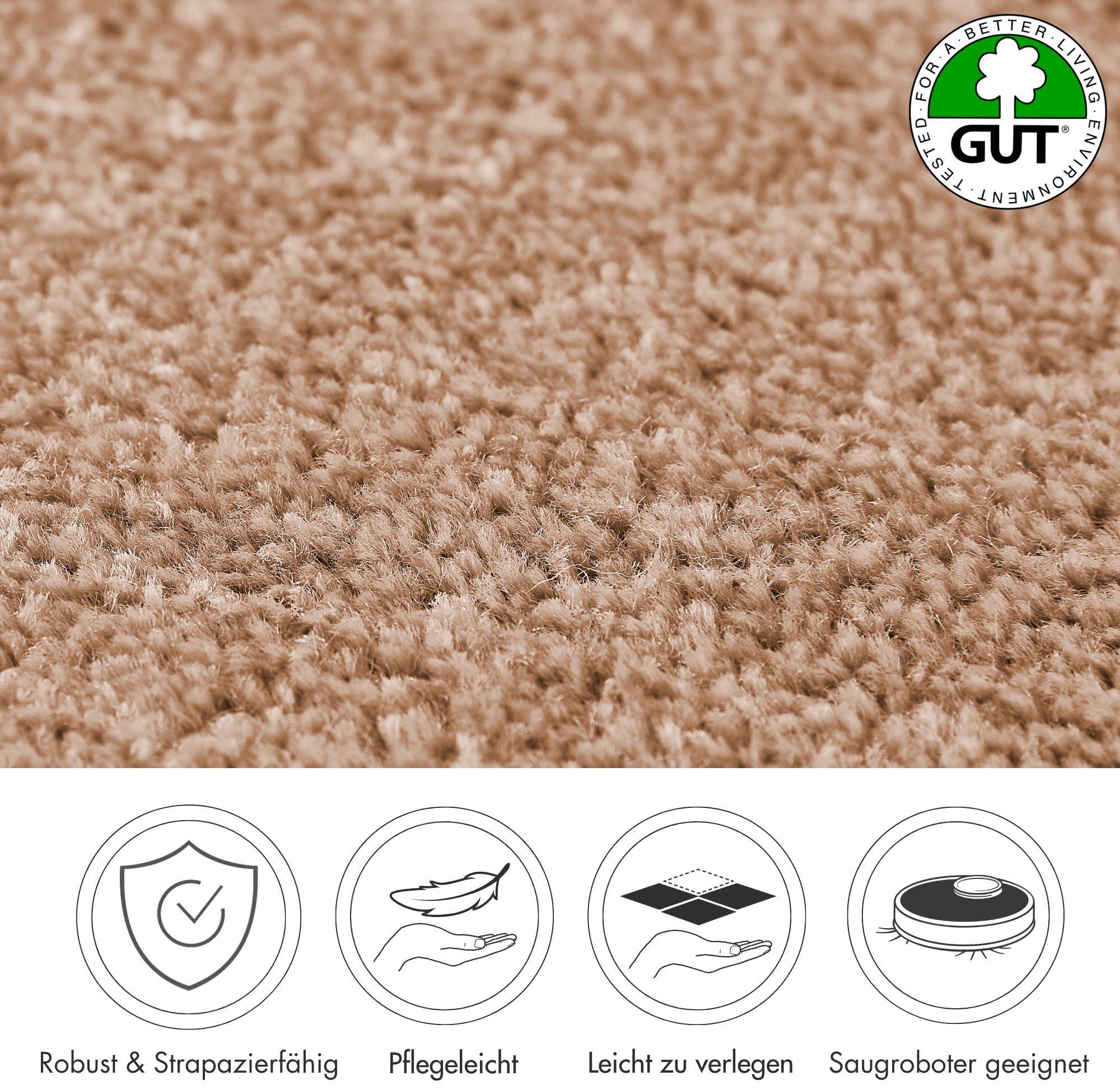 Andiamo Teppichboden Ines, Kräuselvelours, Gesamthöhe 8,5 mm, Luxusklasse LC2, rechteckig, Uni Farben, Breite 400 cm, strapazierfähig & pflegeleicht